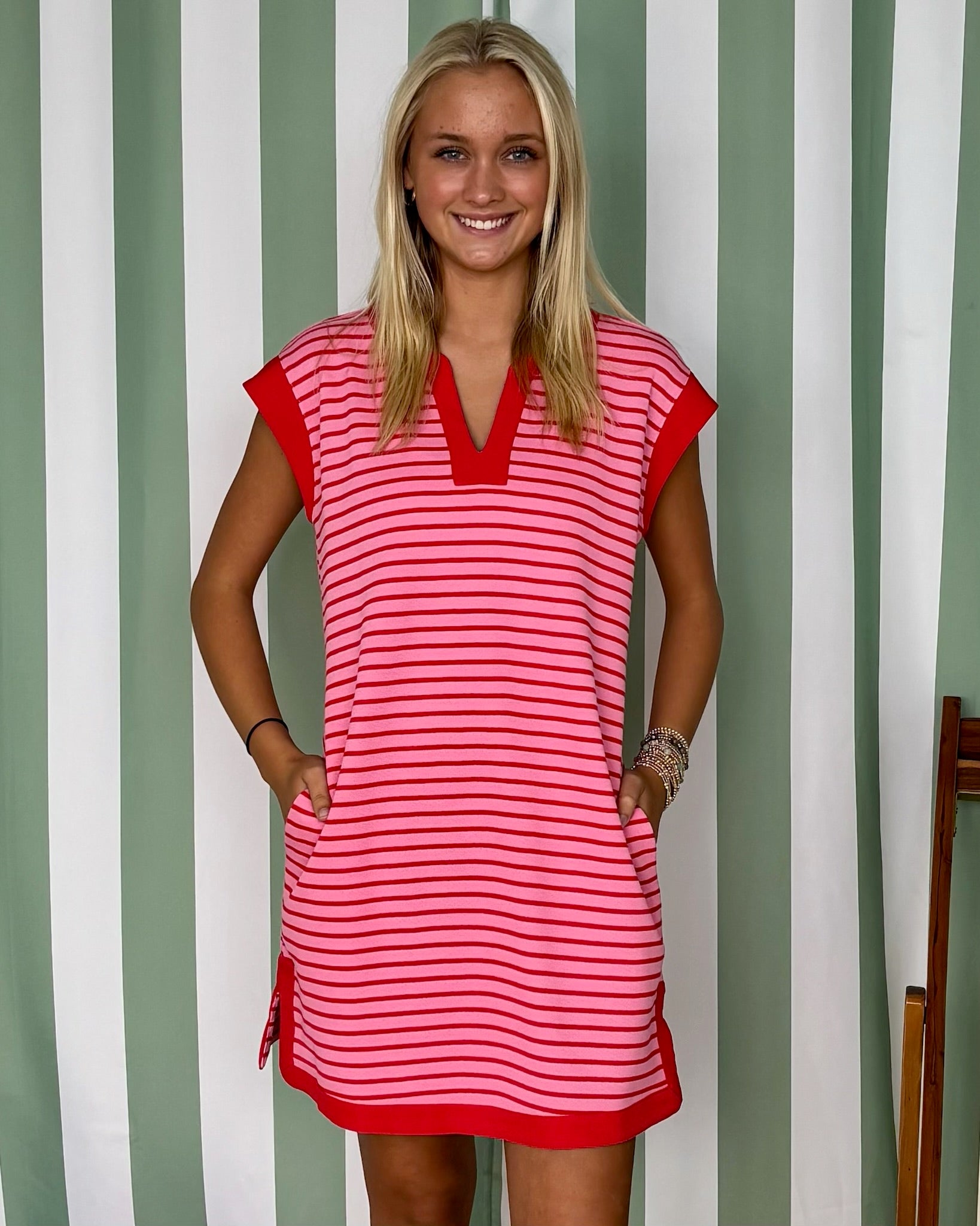 Feel Sweet Pink/Red Contrast Stripe Dress-Shop-Womens-Boutique-Clothing