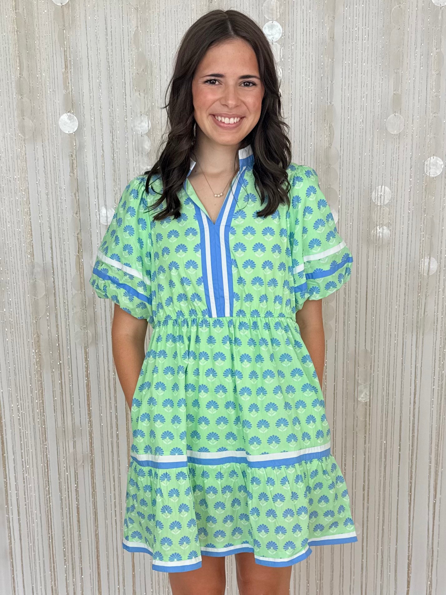 Don't Be Shy Apple Green Floral V Neck Tiered Dress-Shop-Womens-Boutique-Clothing
