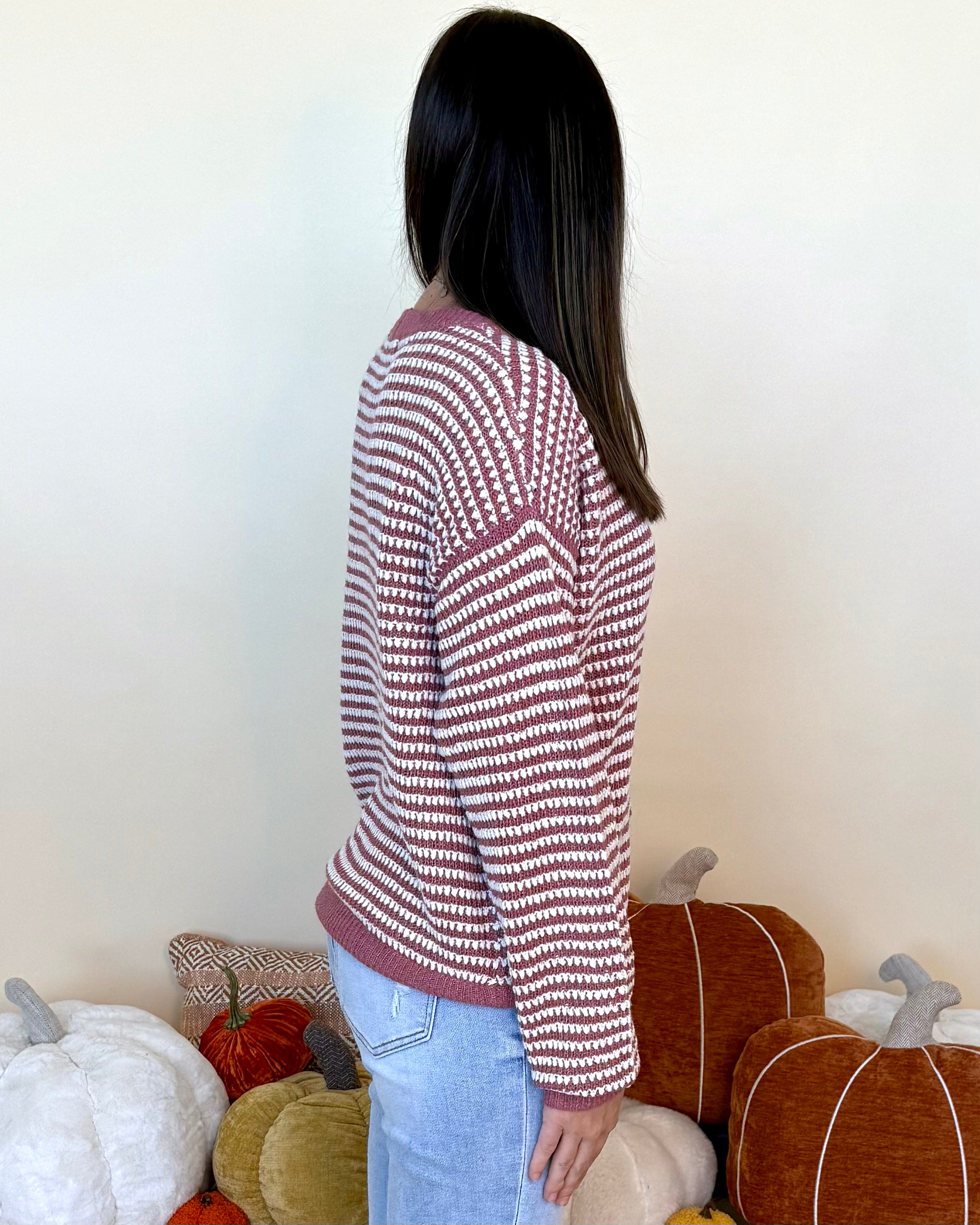 Let It Be Known Rose Waffle Striped Sweater-Shop-Womens-Boutique-Clothing