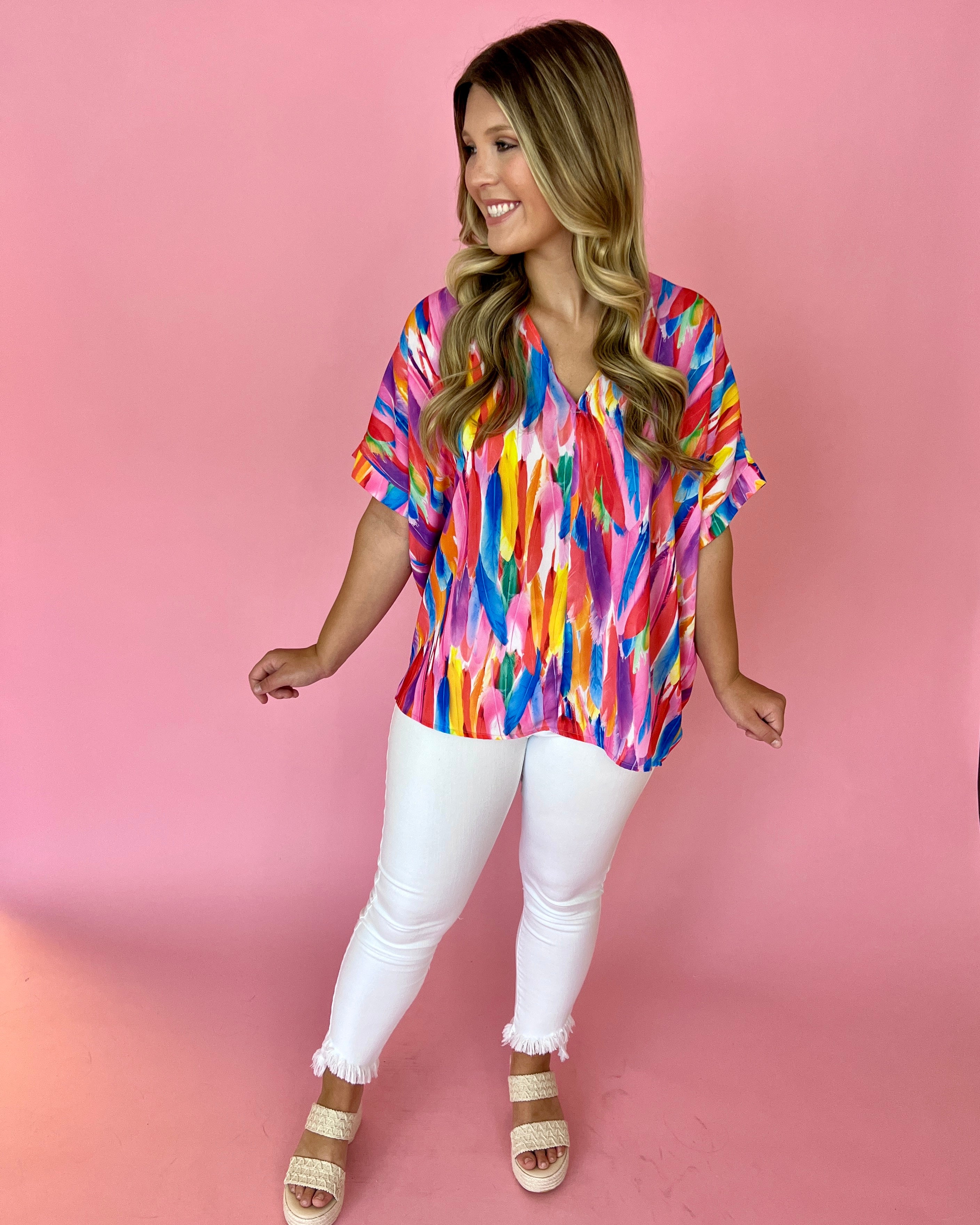 Under The Cabana Feather Print Dolman Top-Shop-Womens-Boutique-Clothing