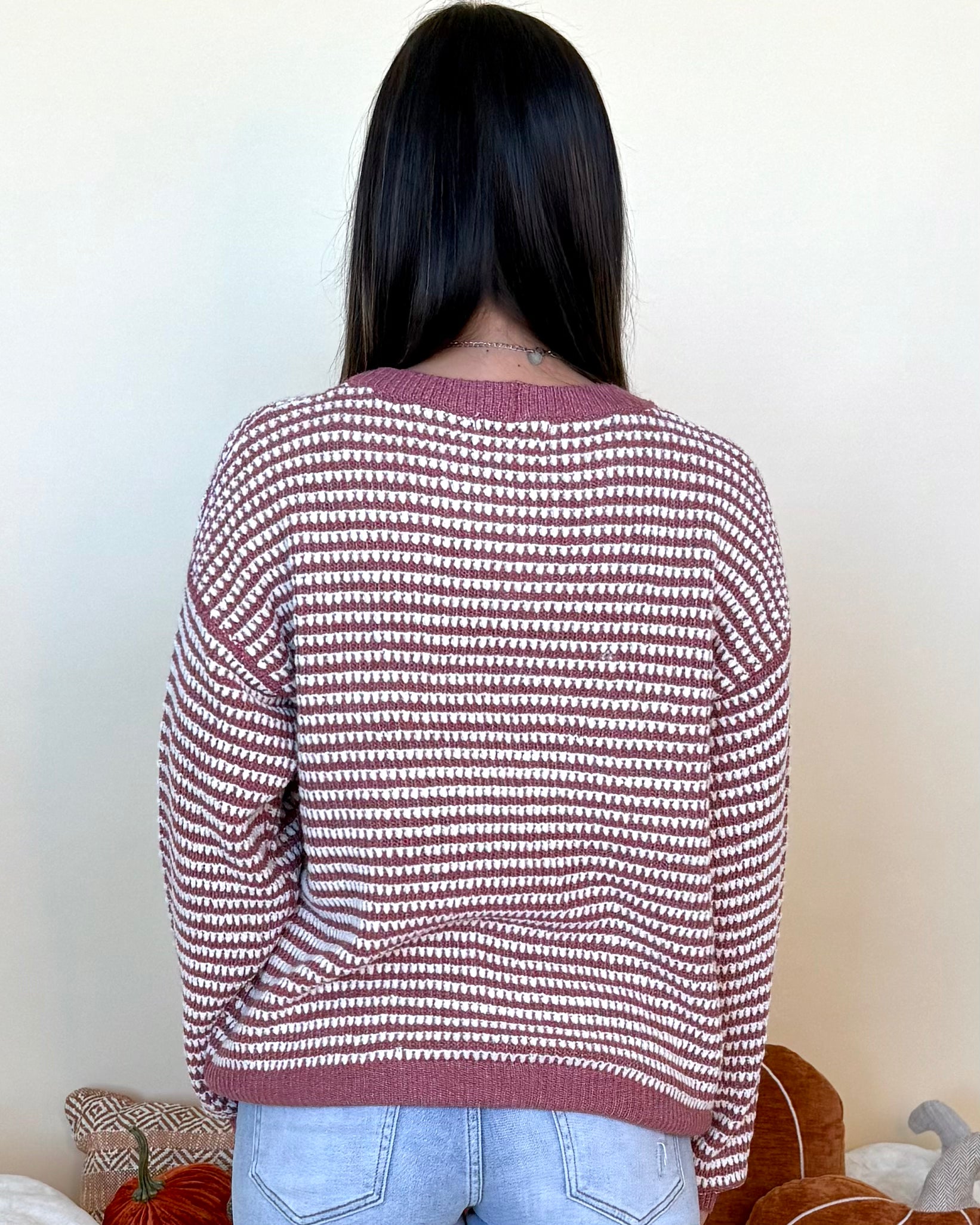 Let It Be Known Rose Waffle Striped Sweater-Shop-Womens-Boutique-Clothing