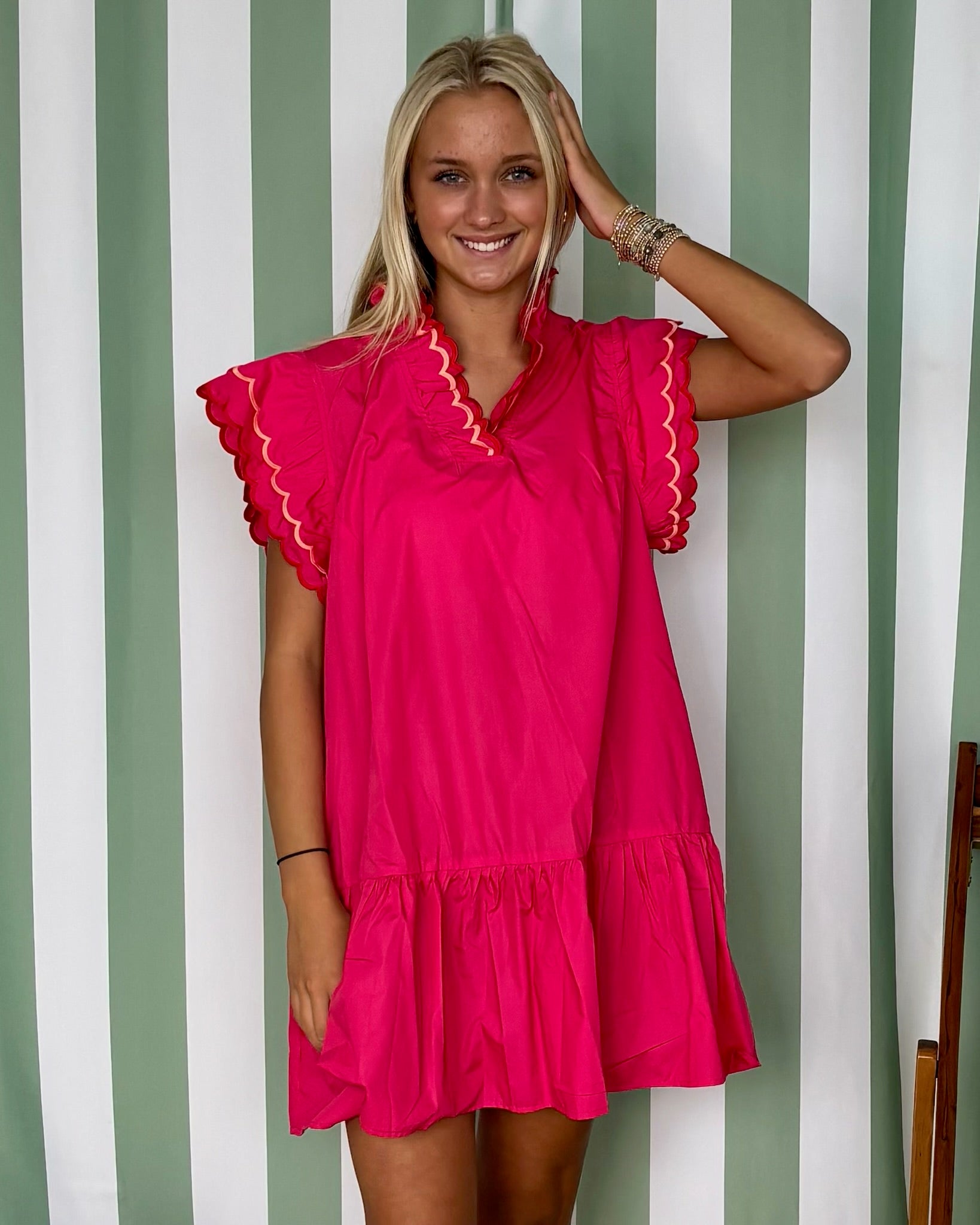 One Last Day Fuchsia Scallop Dress-Shop-Womens-Boutique-Clothing