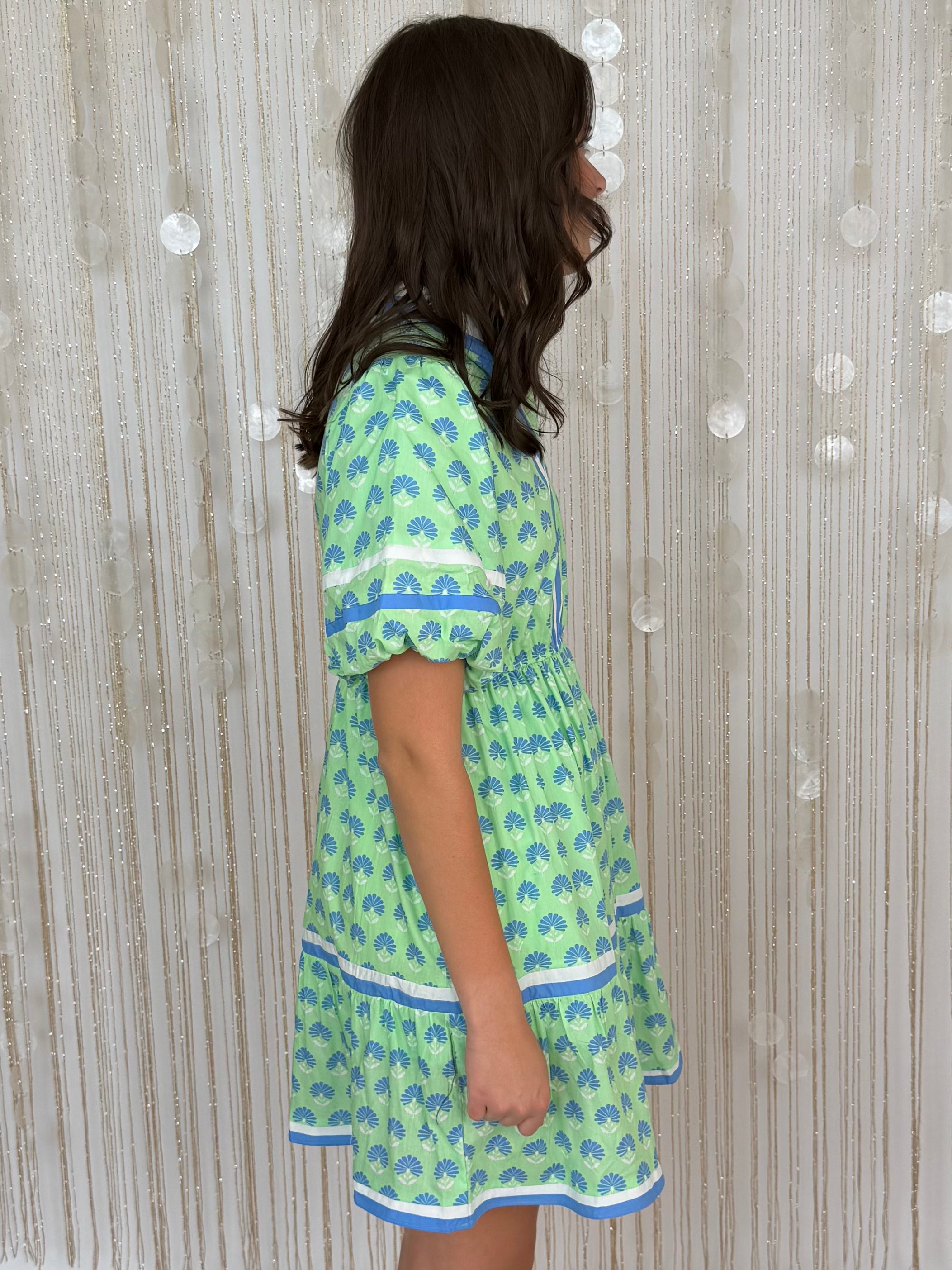 Don't Be Shy Apple Green Floral V Neck Tiered Dress-Shop-Womens-Boutique-Clothing