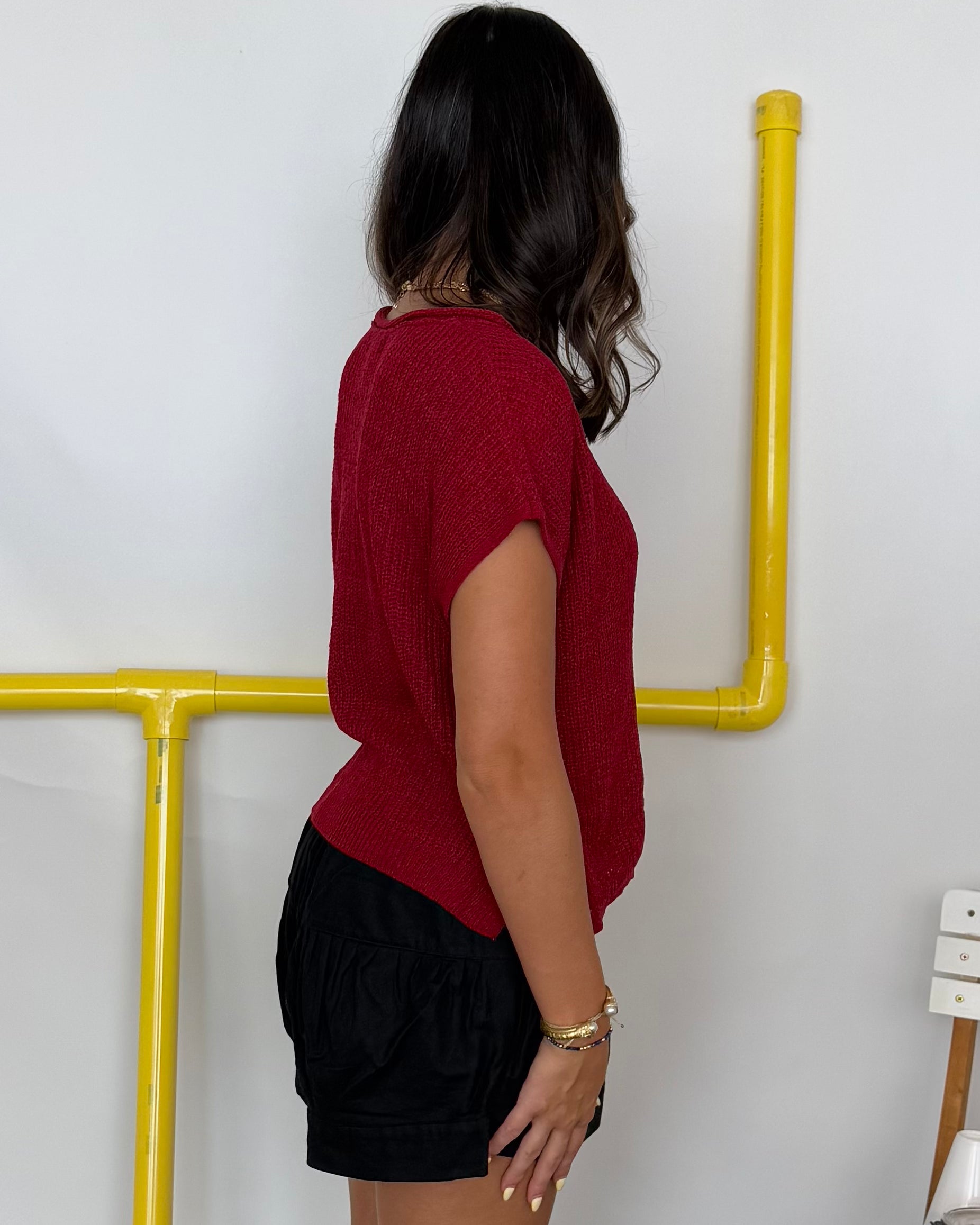 Softer Side Red Split Neck Sweater-Shop-Womens-Boutique-Clothing