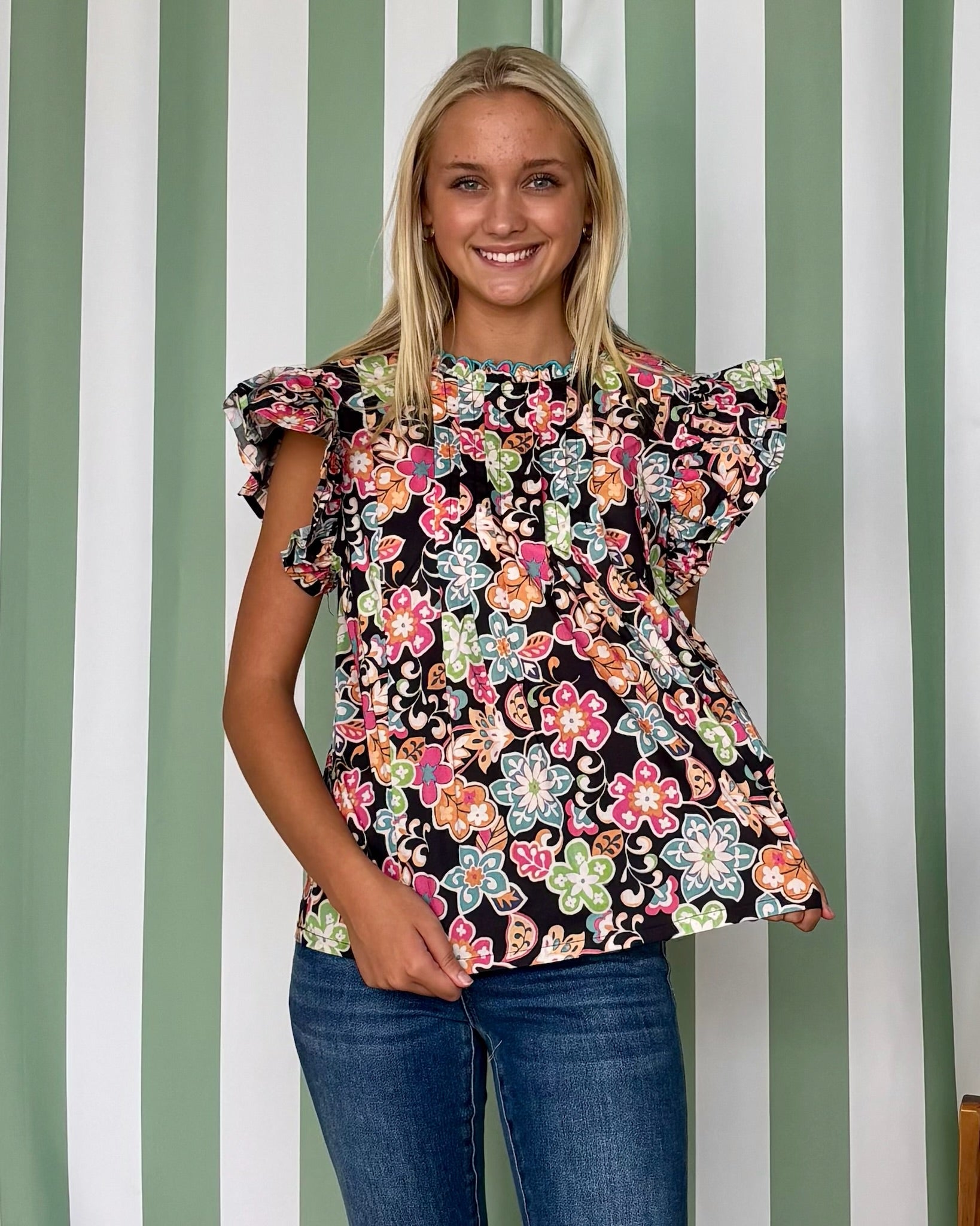 Sunny Meadows Black Mix Floral Top-Shop-Womens-Boutique-Clothing