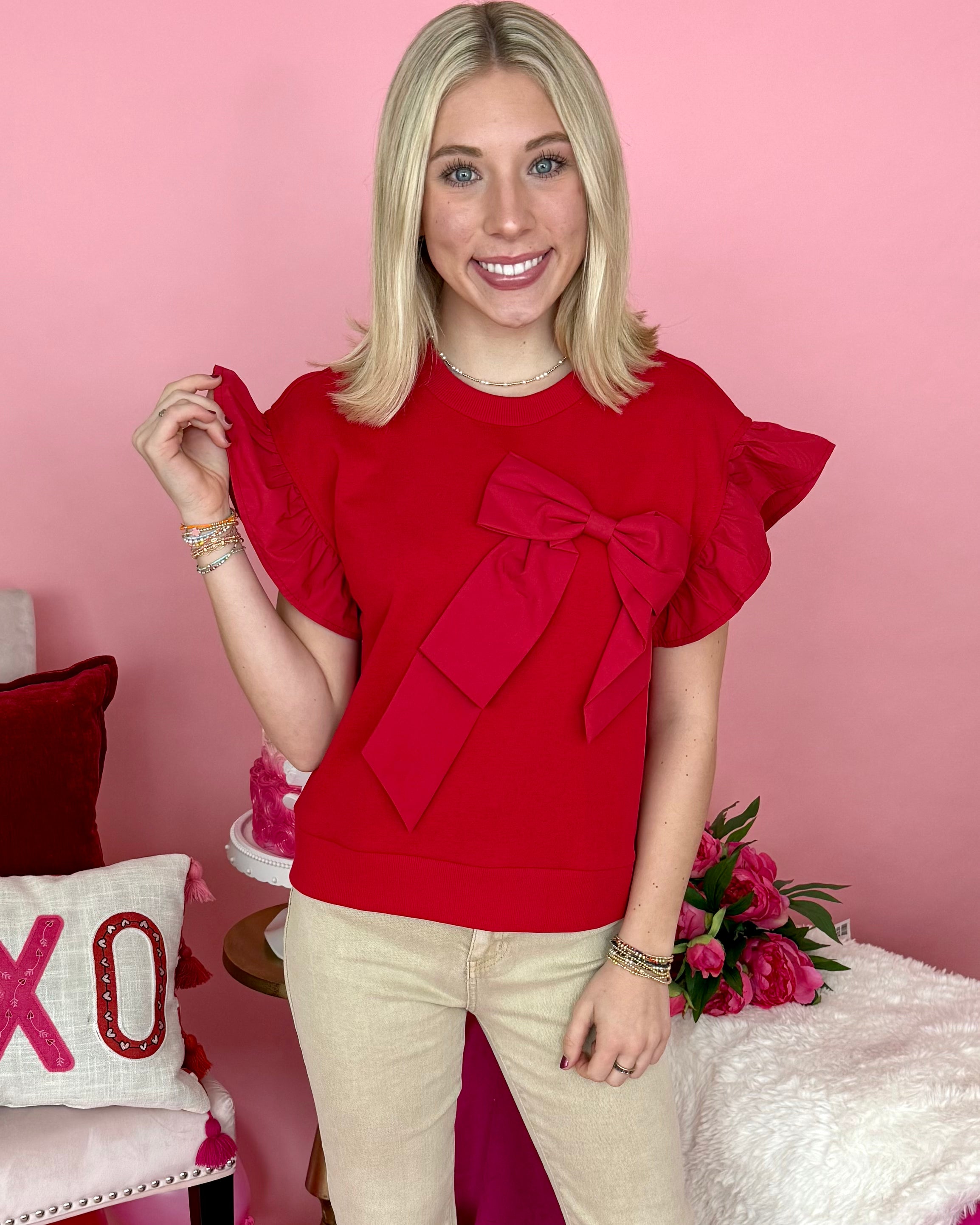 Felt The Chill Red Bow Top-Shop-Womens-Boutique-Clothing