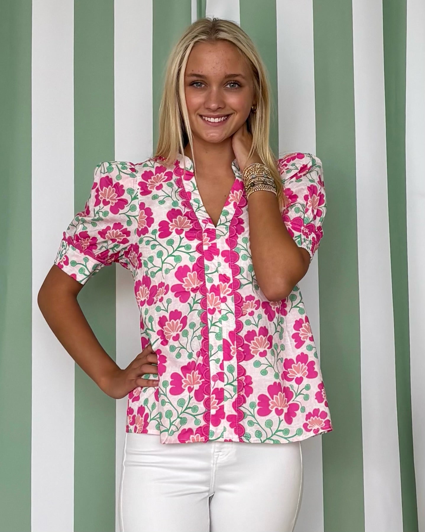 Dreamy Days Pink Floral Scallop Top-Shop-Womens-Boutique-Clothing