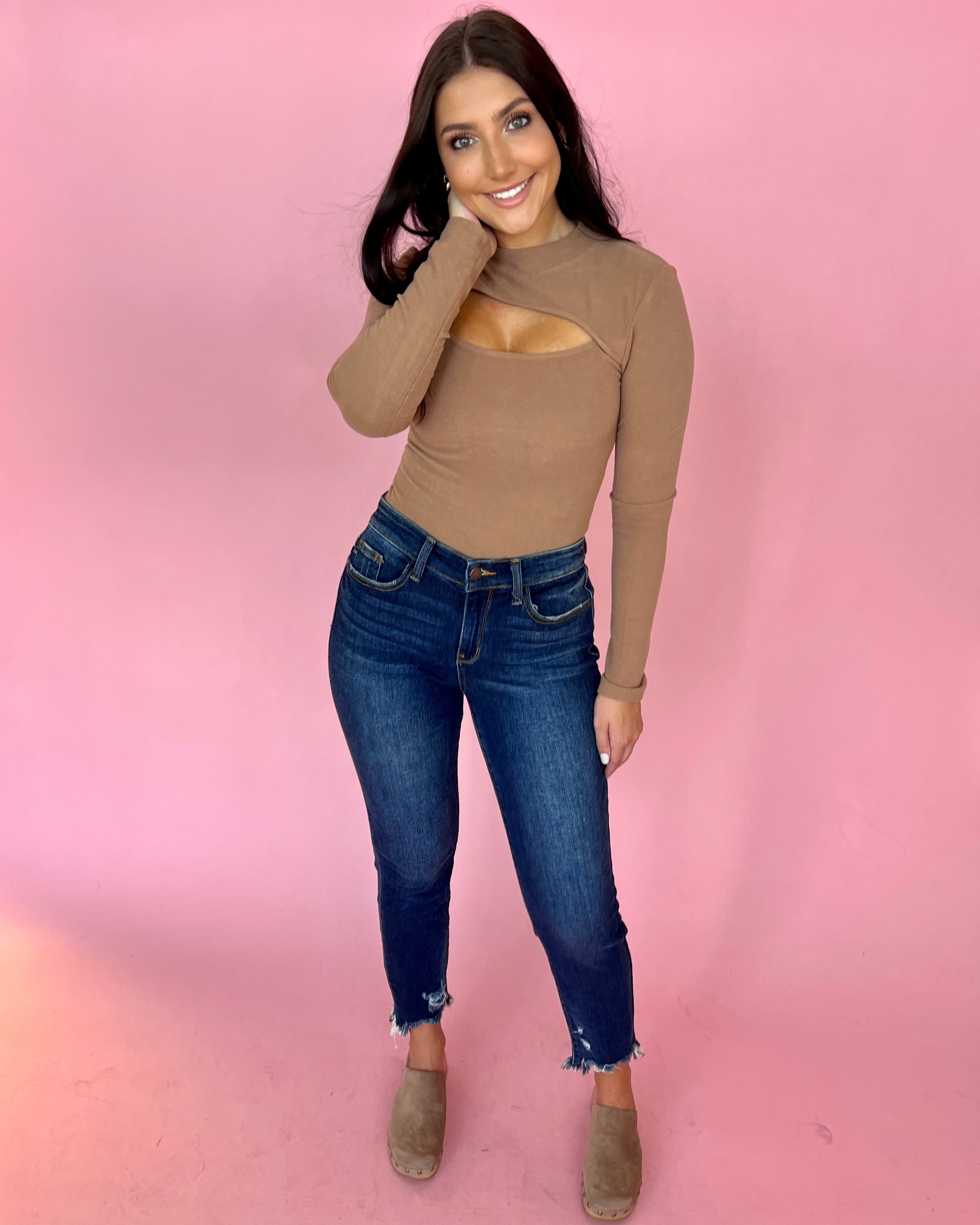 Getting My Way Dark Blue Midrise Distressed Slim Fit Jeans-Shop-Womens-Boutique-Clothing