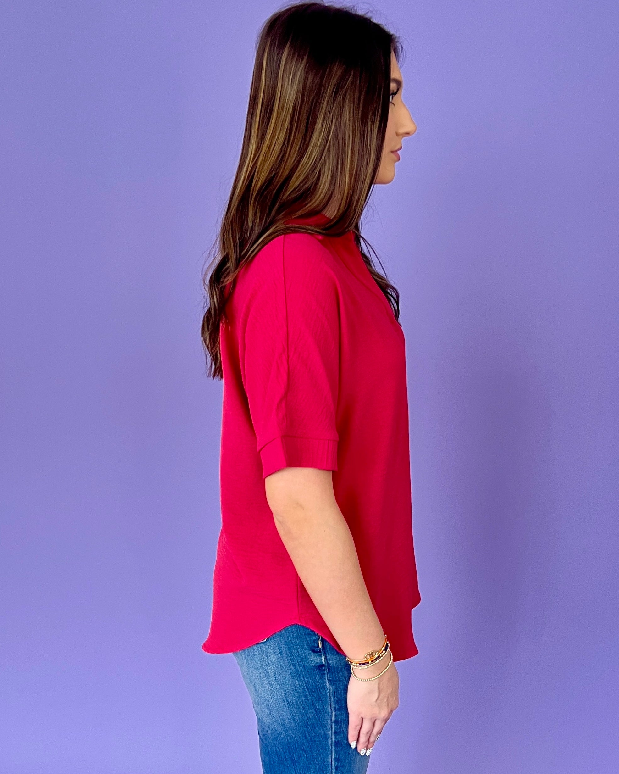 So Right Viva Magenta Collared Top-Shop-Womens-Boutique-Clothing