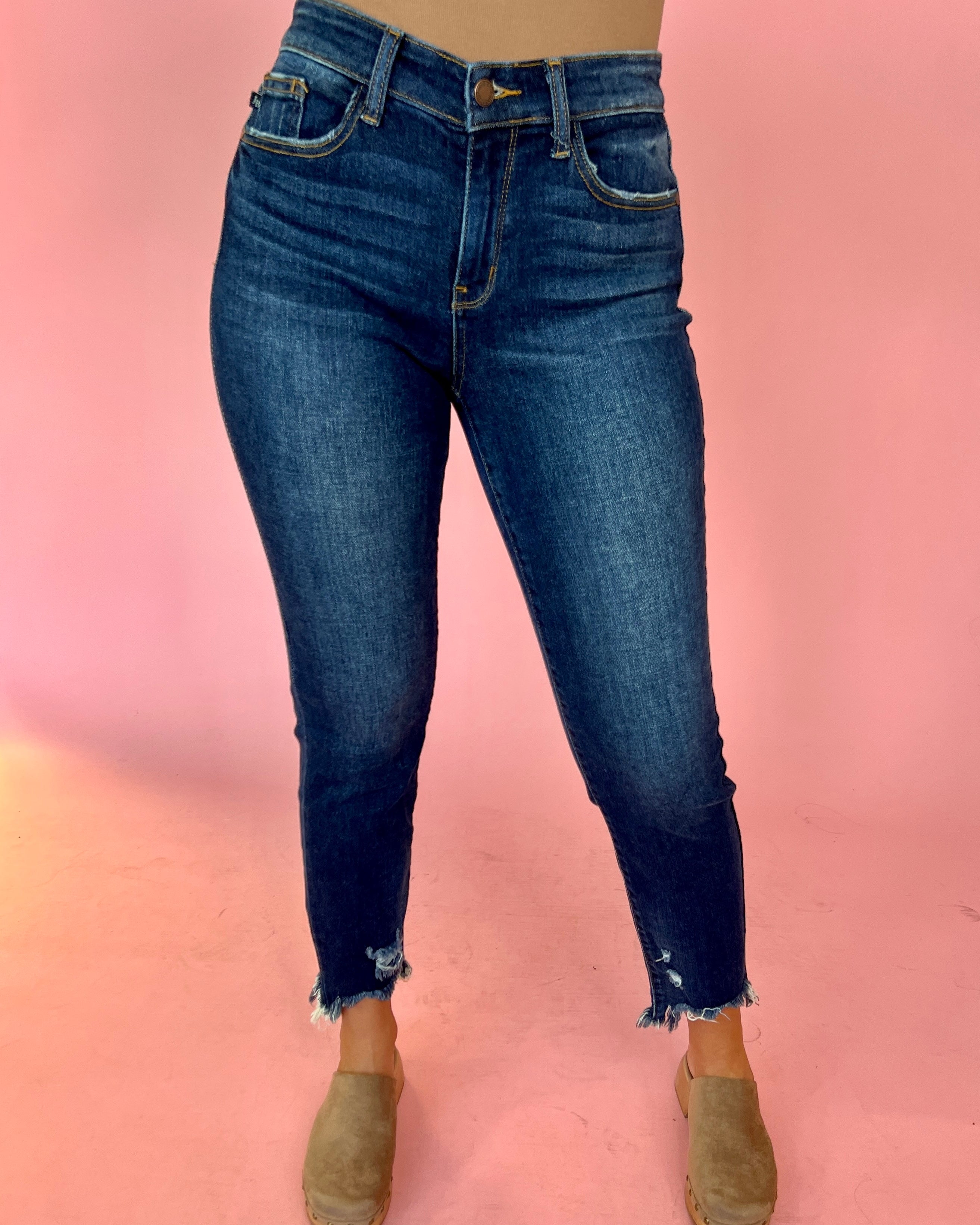 Getting My Way Dark Blue Midrise Distressed Slim Fit Jeans-Shop-Womens-Boutique-Clothing