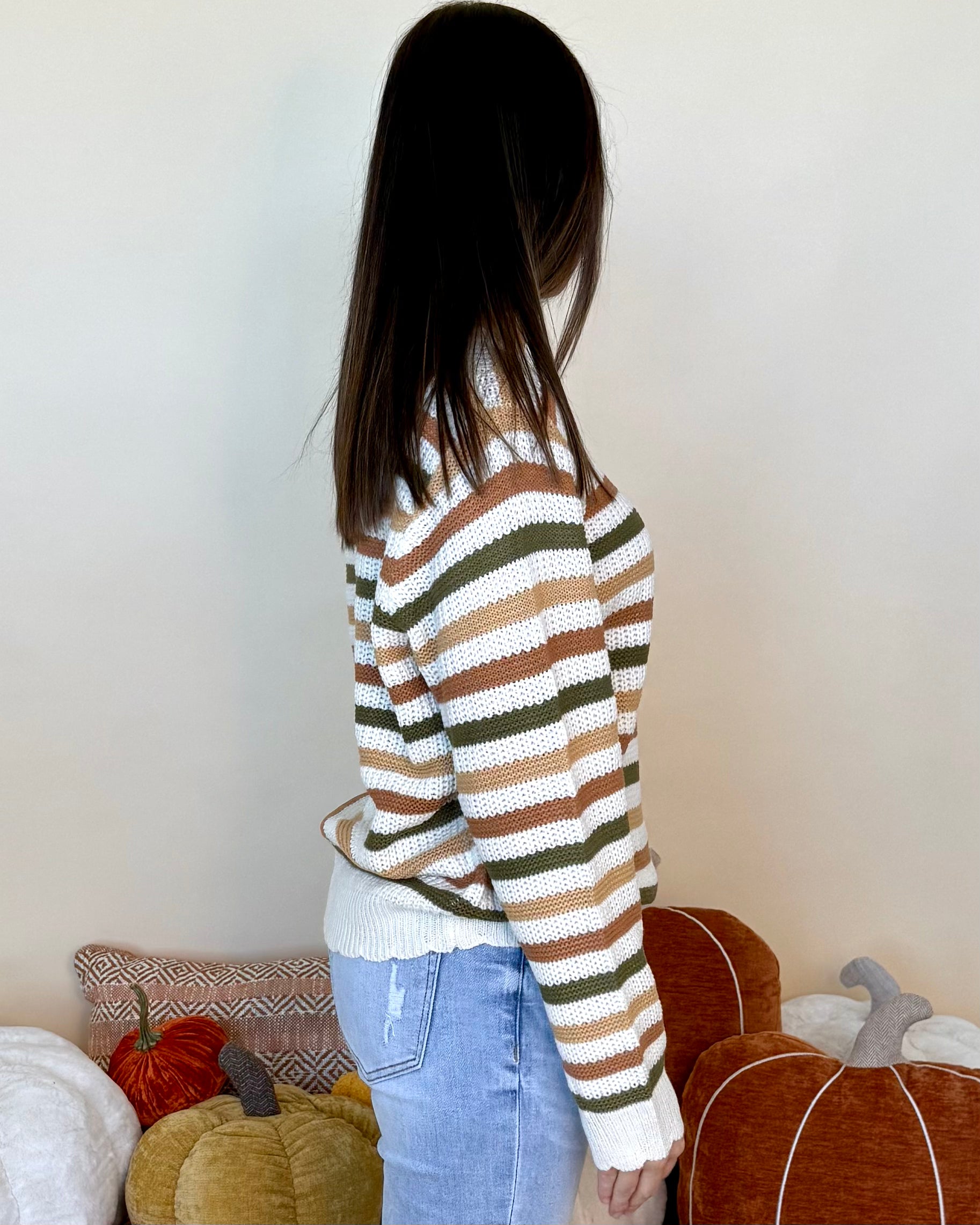 Into A Groove Ivory Multi Stripe Scallop Sweater-Shop-Womens-Boutique-Clothing