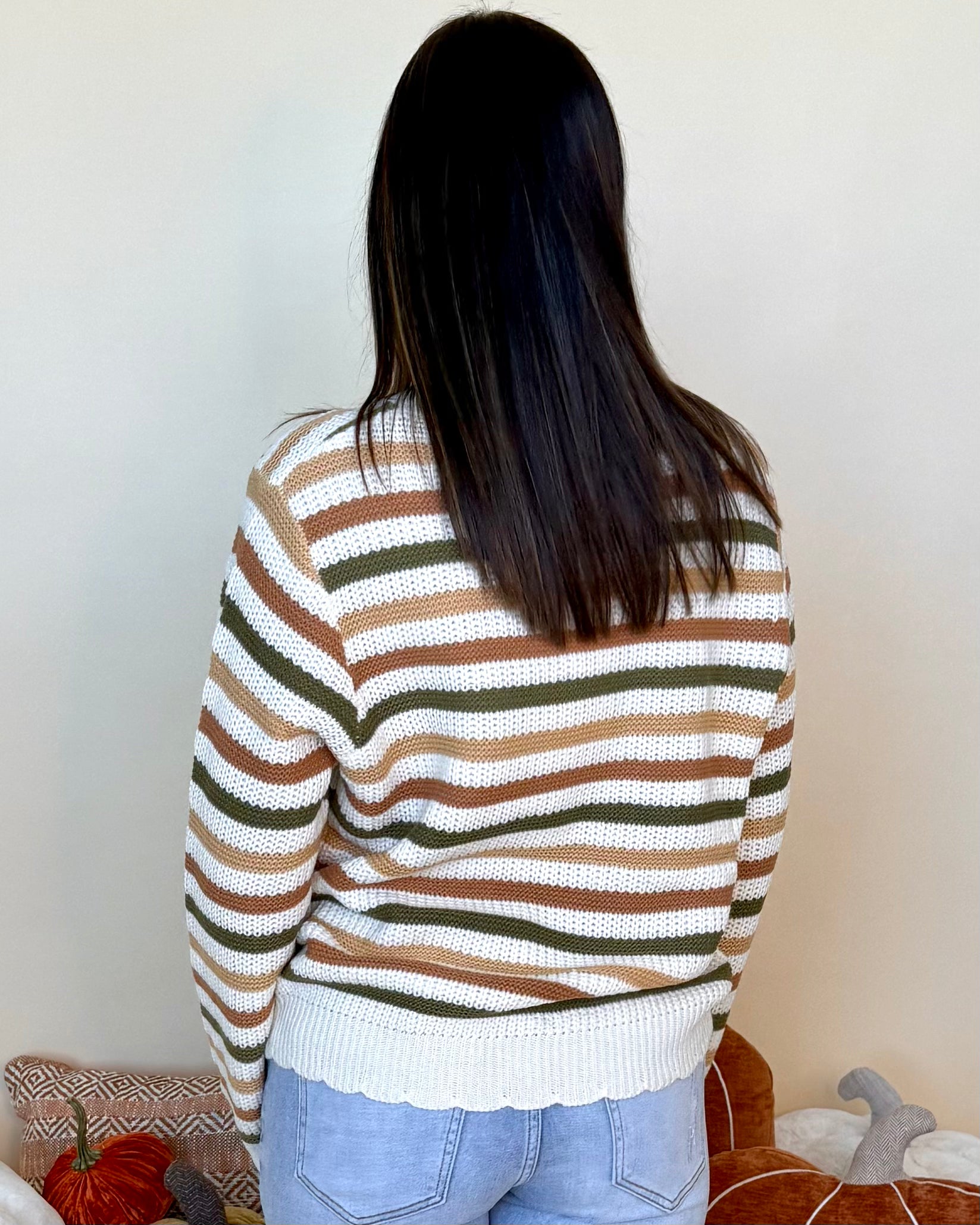 Into A Groove Ivory Multi Stripe Scallop Sweater-Shop-Womens-Boutique-Clothing