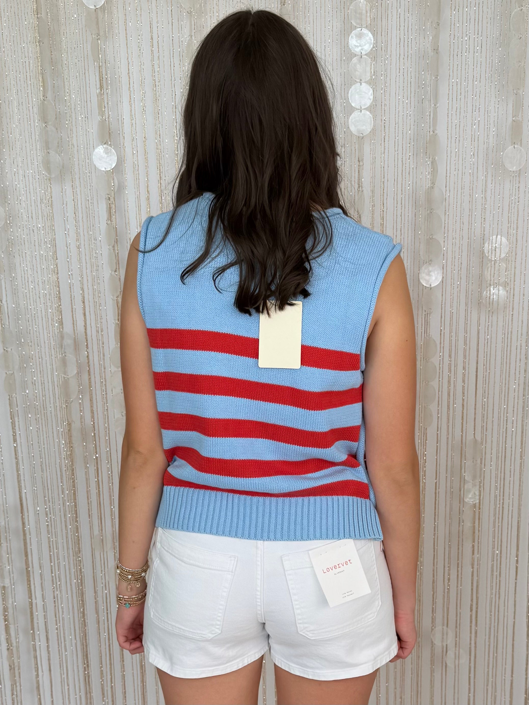 Forever Classic Blue Red Striped Sleeveless Sweater-Shop-Womens-Boutique-Clothing