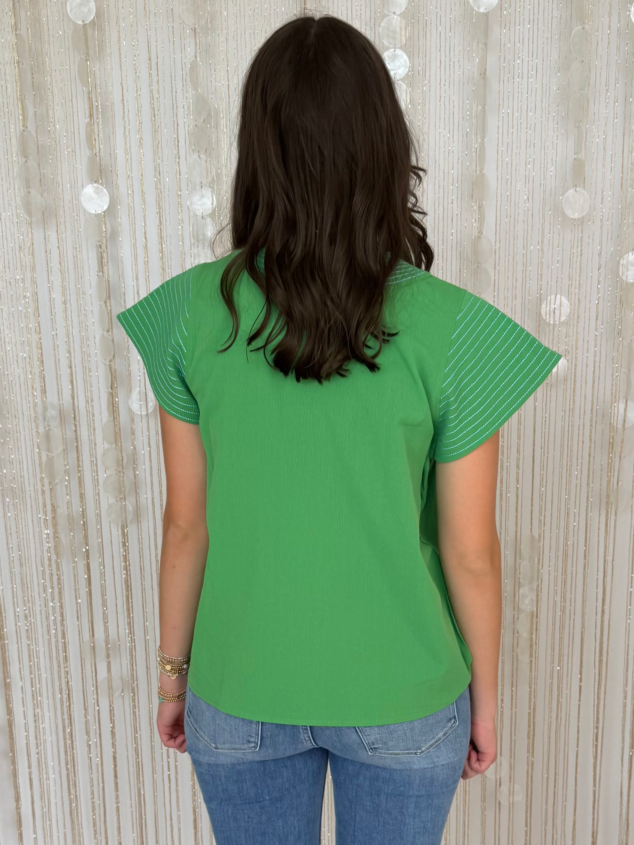Metro Chic Kelly Green V-Neck Top-Shop-Womens-Boutique-Clothing