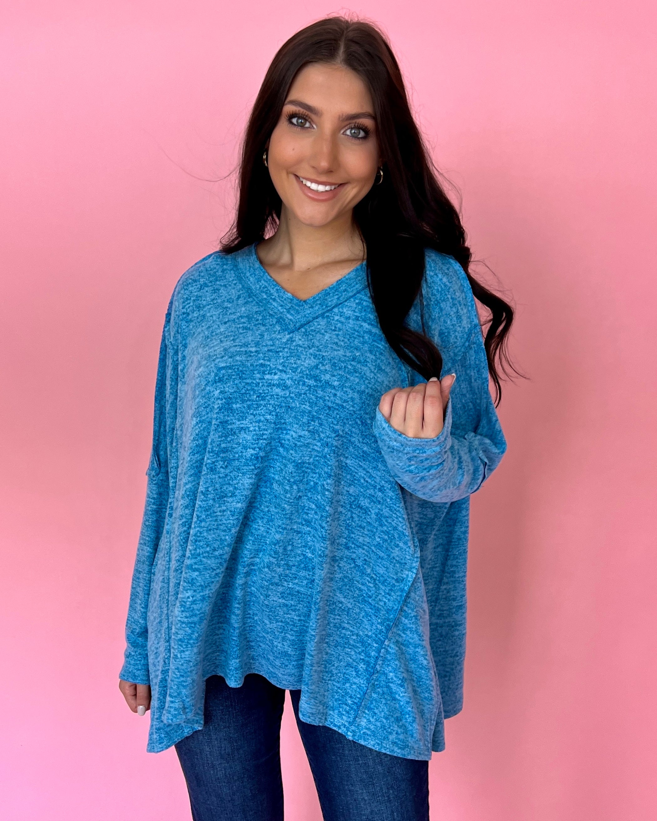 All For You Peri Blue Heathered V-neck Dolman Top-Shop-Womens-Boutique-Clothing