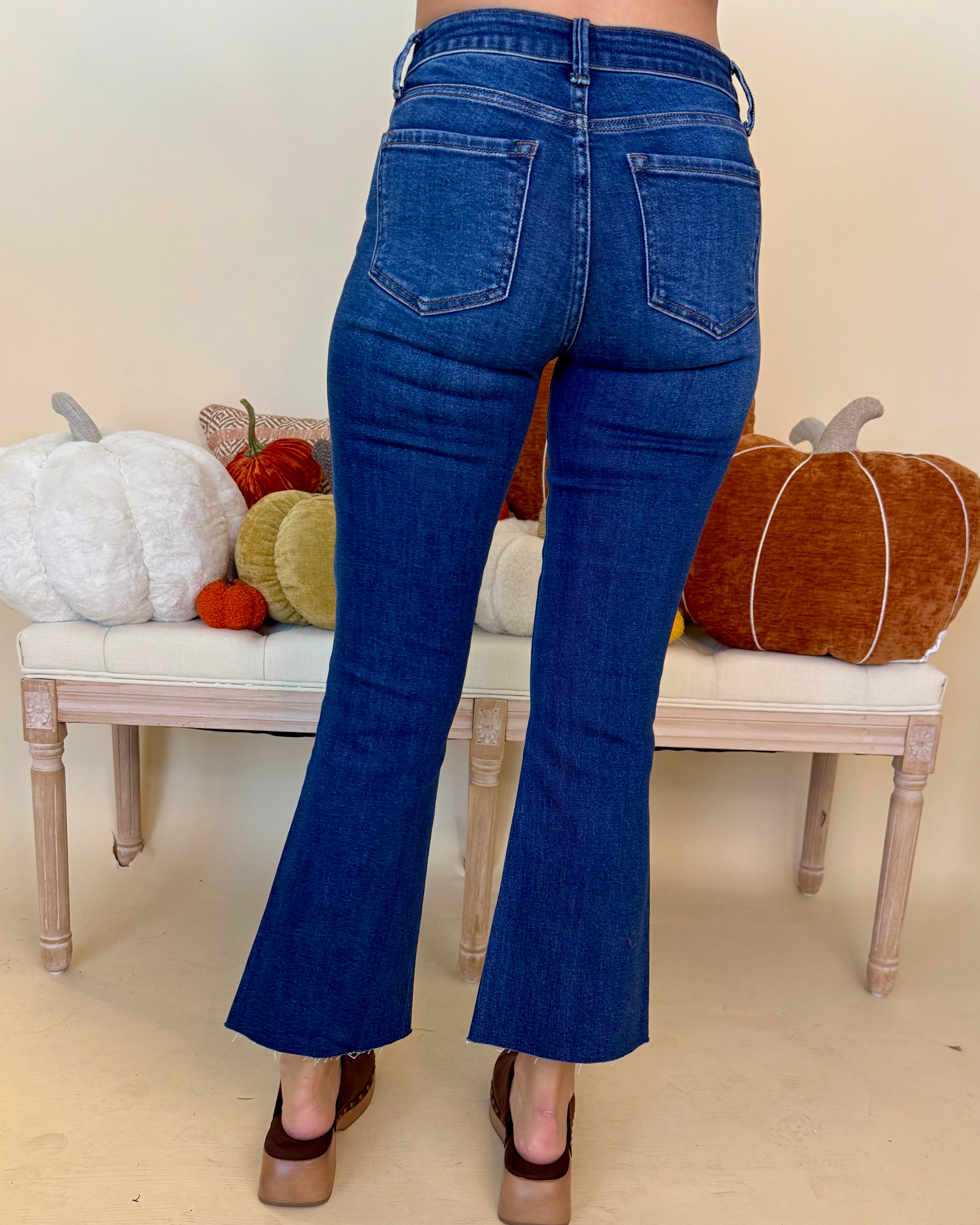 Home Stretch Dark Denim Cropped Flare Jean-Shop-Womens-Boutique-Clothing