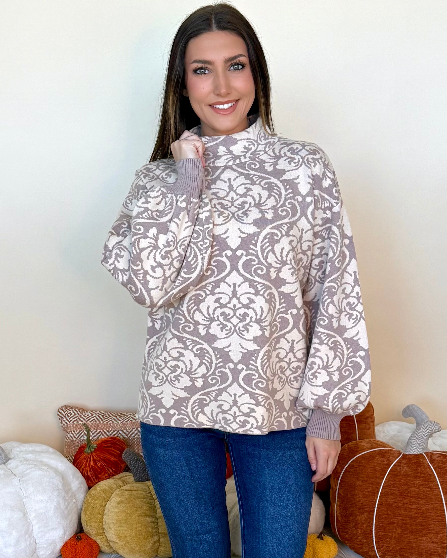 Getting Better Cream/Mocha Jacquard Sweater-Shop-Womens-Boutique-Clothing