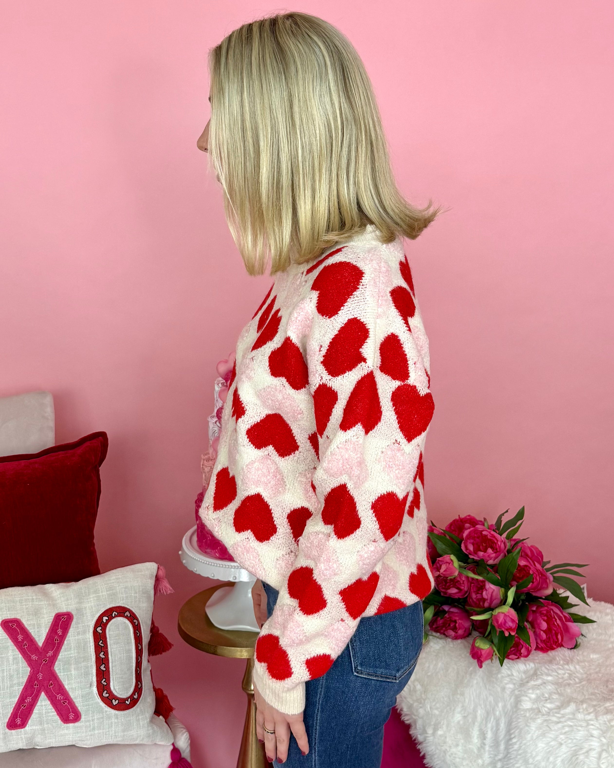 Just Mine Ivory/Blush/Red Heart Sweater-Shop-Womens-Boutique-Clothing