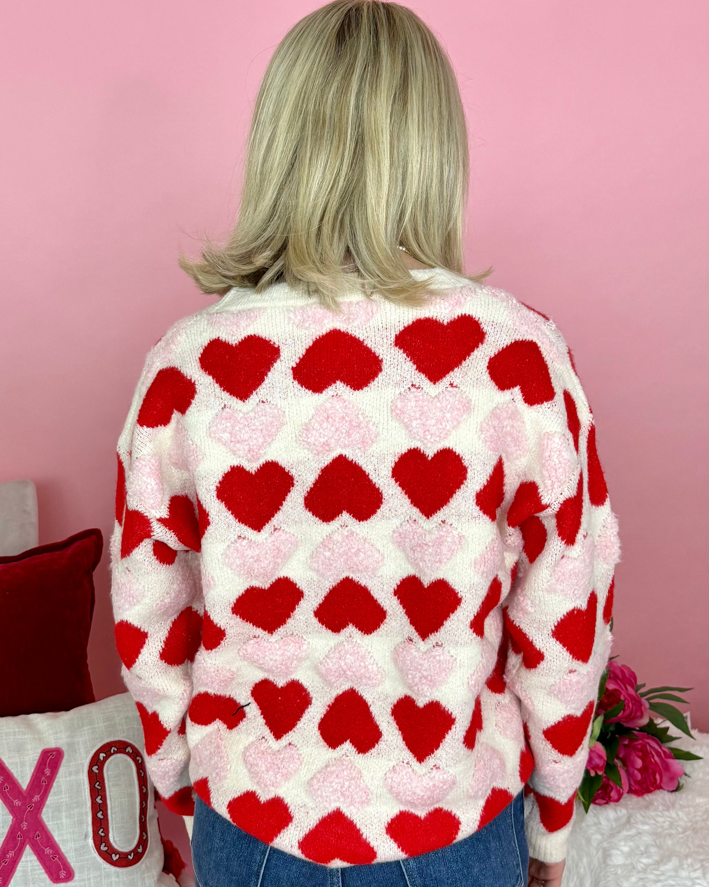 Just Mine Ivory/Blush/Red Heart Sweater-Shop-Womens-Boutique-Clothing