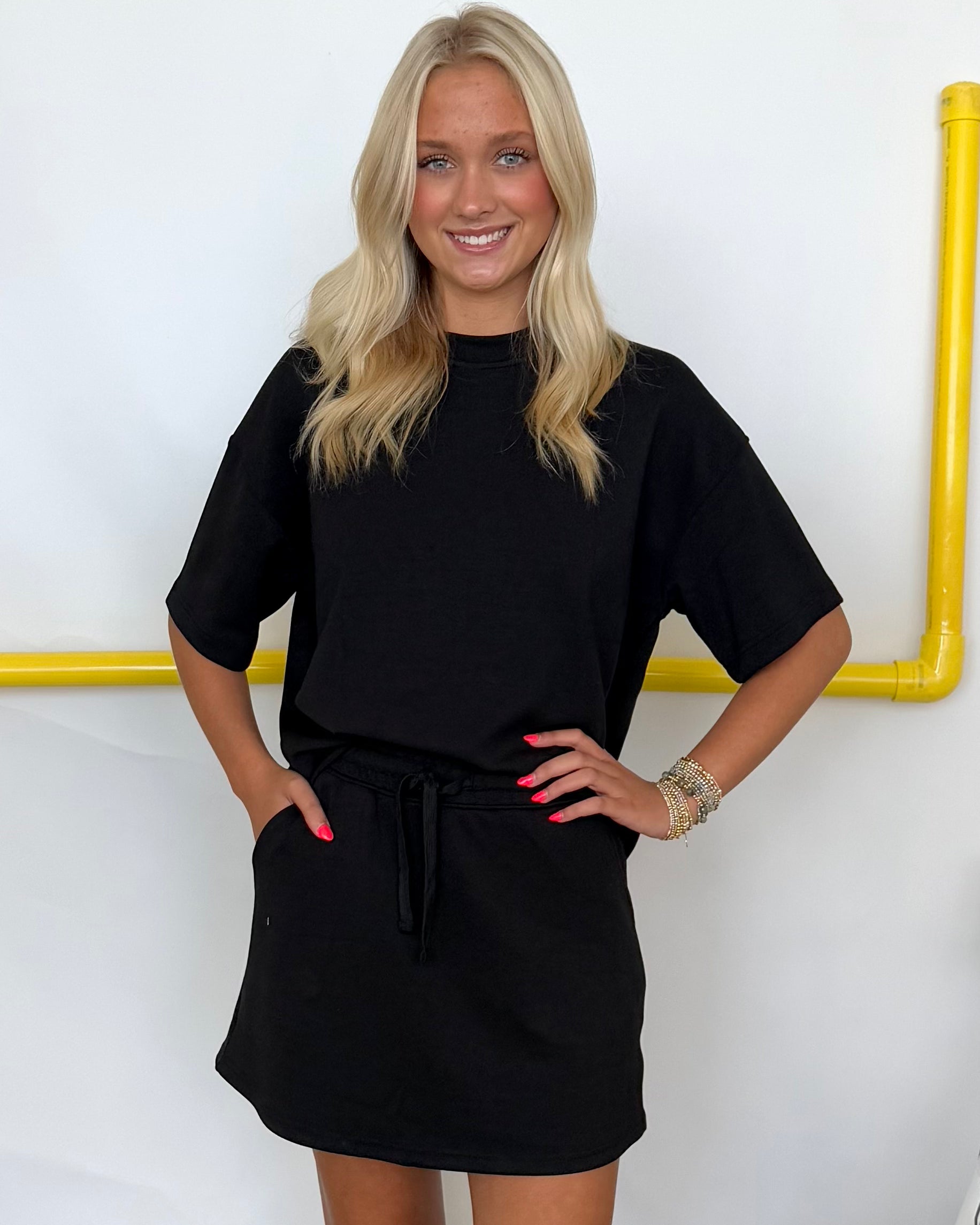 Not Too Far Black Round Neck Top-Shop-Womens-Boutique-Clothing