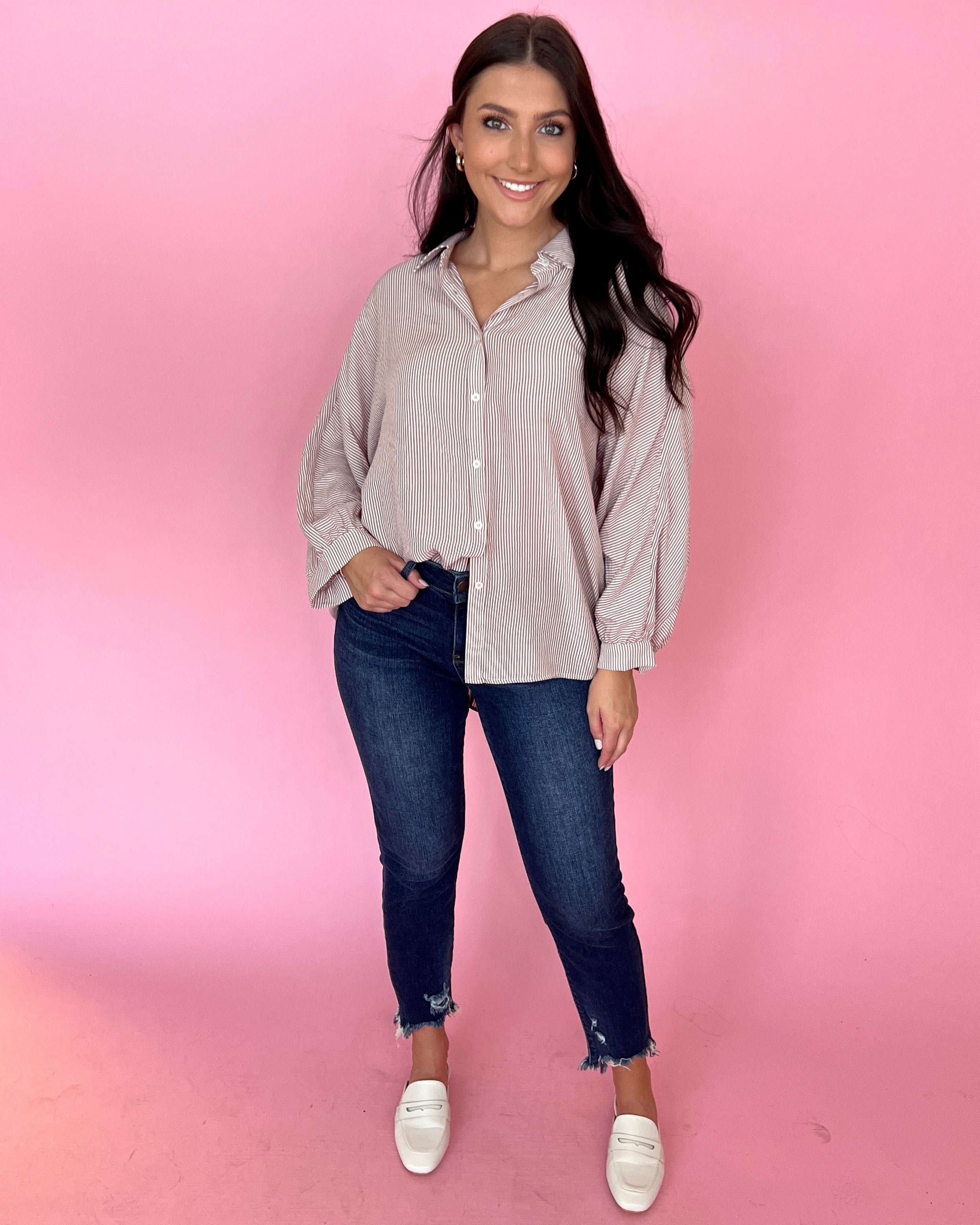 Stay Kind Mauve Striped Button Down Top-Shop-Womens-Boutique-Clothing