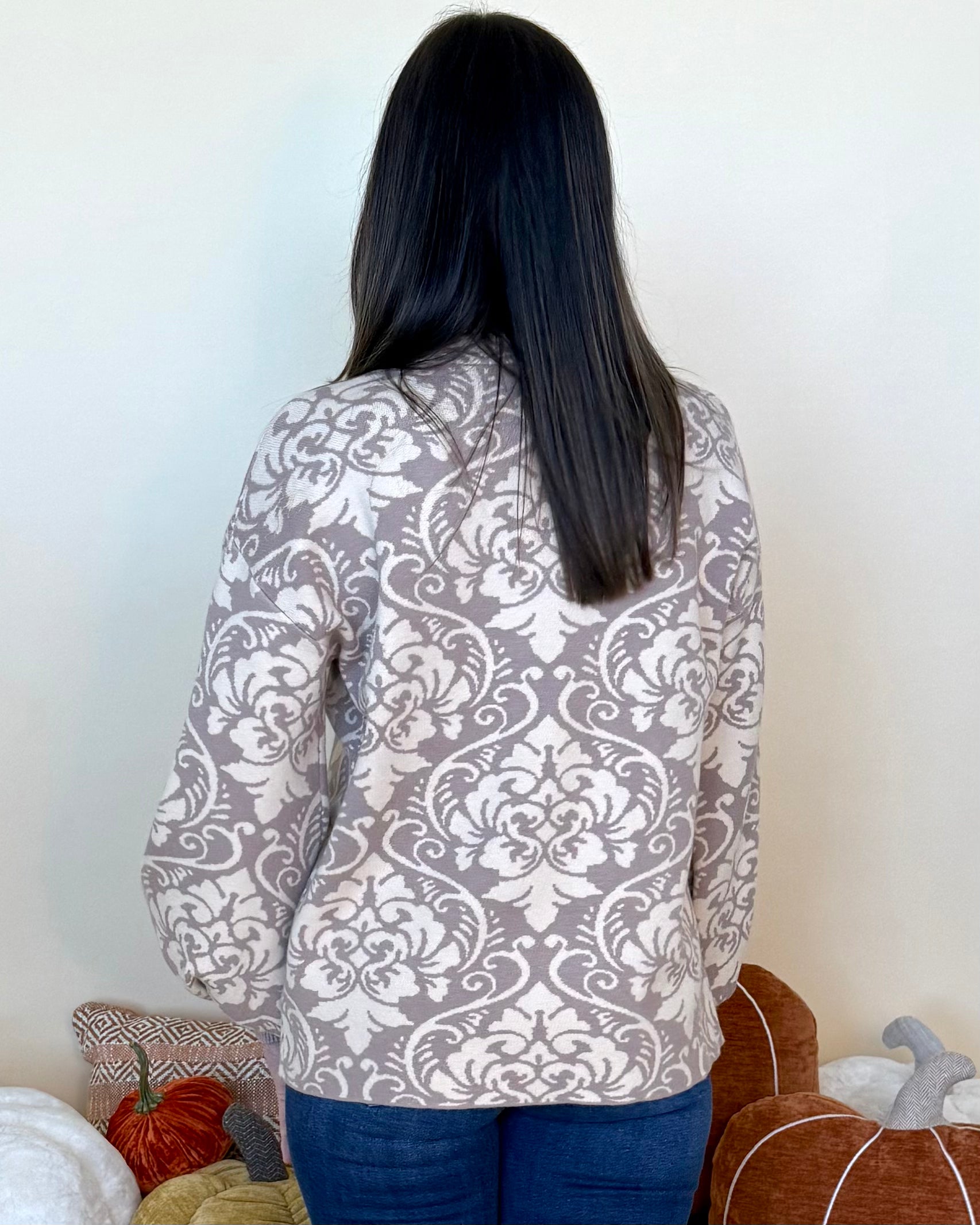 Getting Better Cream/Mocha Jacquard Sweater-Shop-Womens-Boutique-Clothing