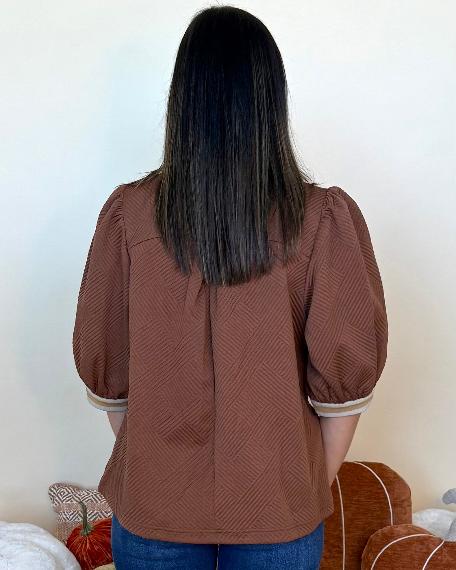 Skyline View Brown Jacquard Banded Top-Shop-Womens-Boutique-Clothing