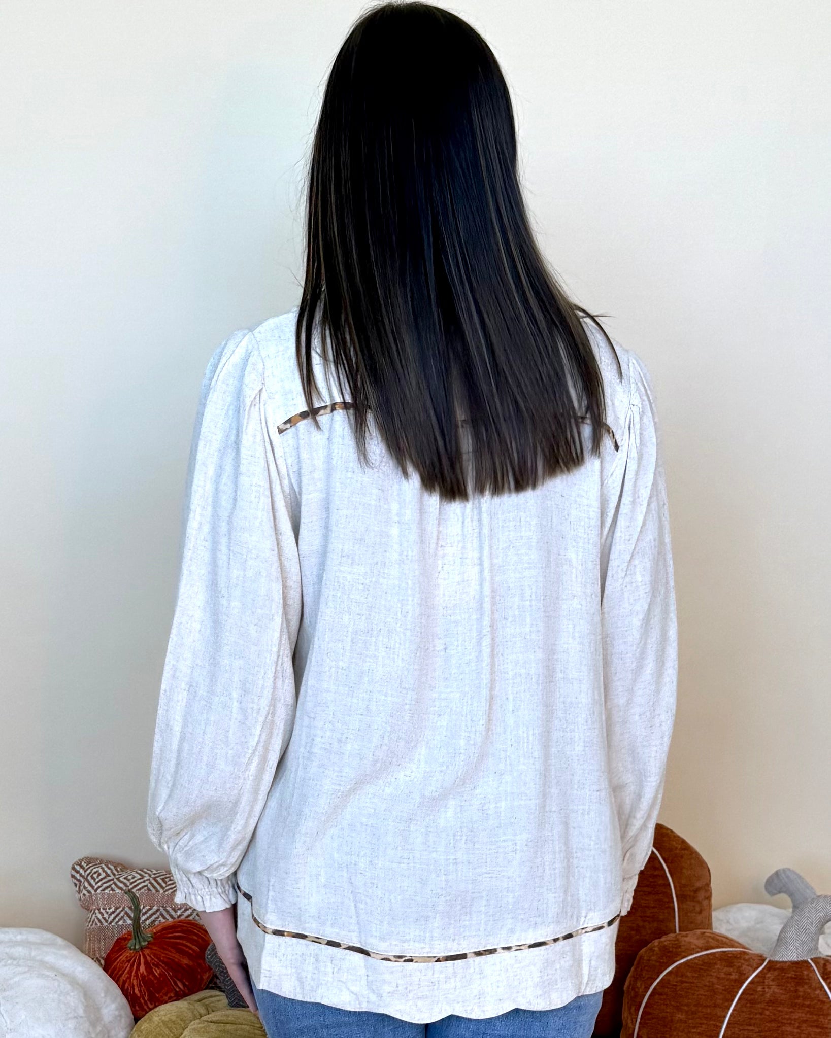 Drawn Details Oatmeal Linen Scallop Top-Shop-Womens-Boutique-Clothing