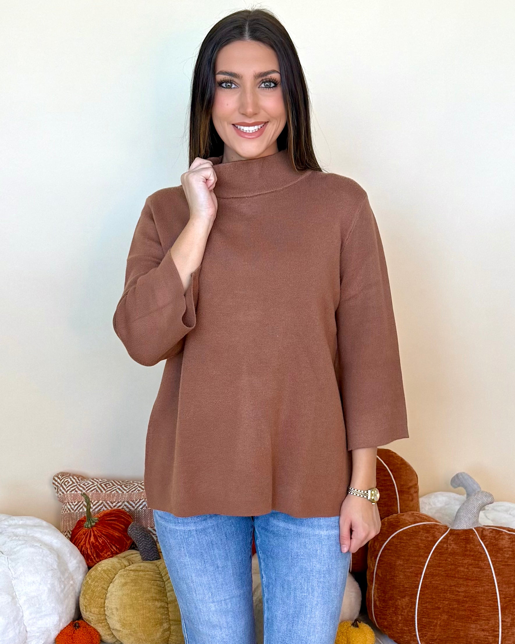 The Told Truth Mocha Mock Neck Top-Shop-Womens-Boutique-Clothing