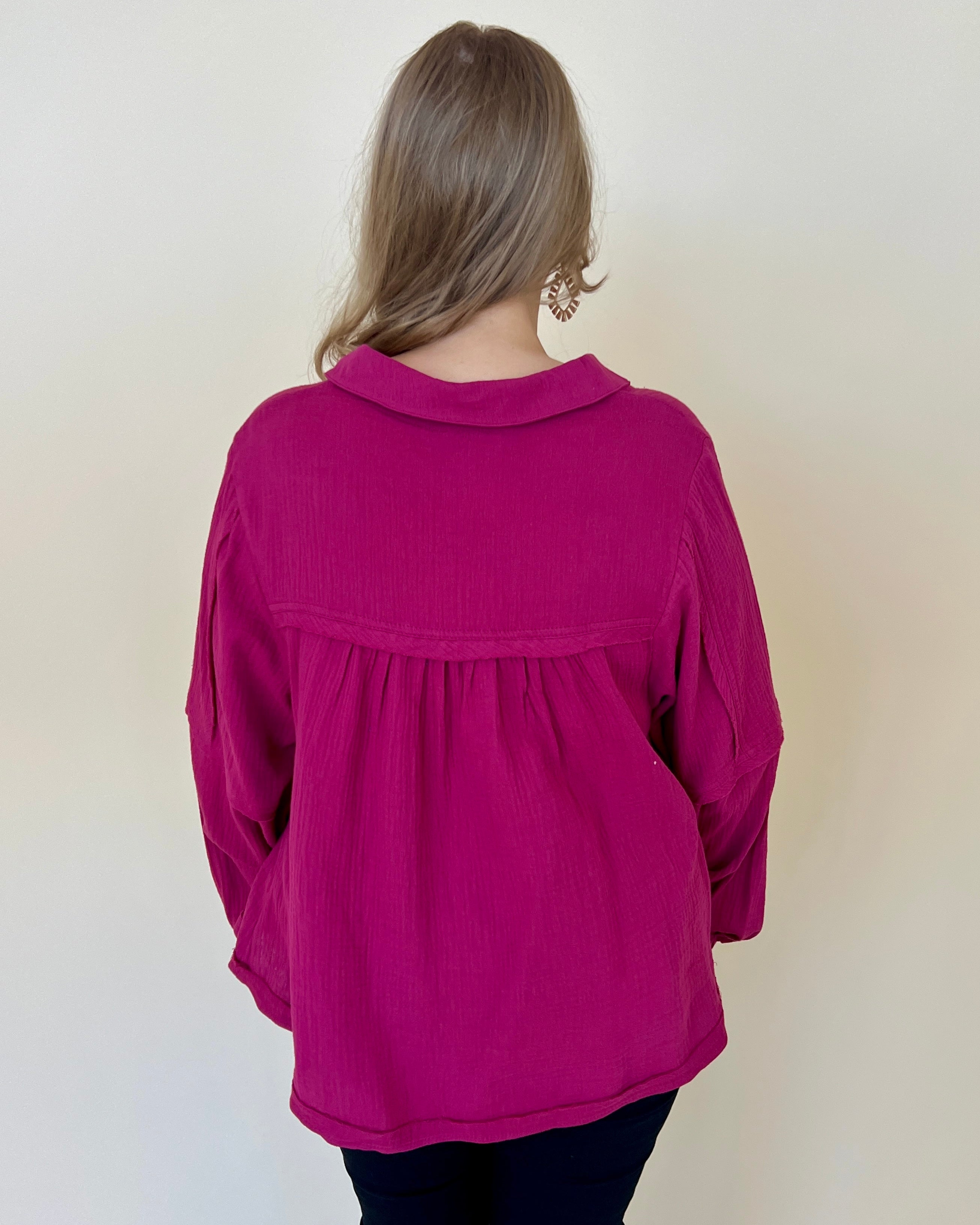 Call On Me Magenta Plus Gauze Top-Shop-Womens-Boutique-Clothing