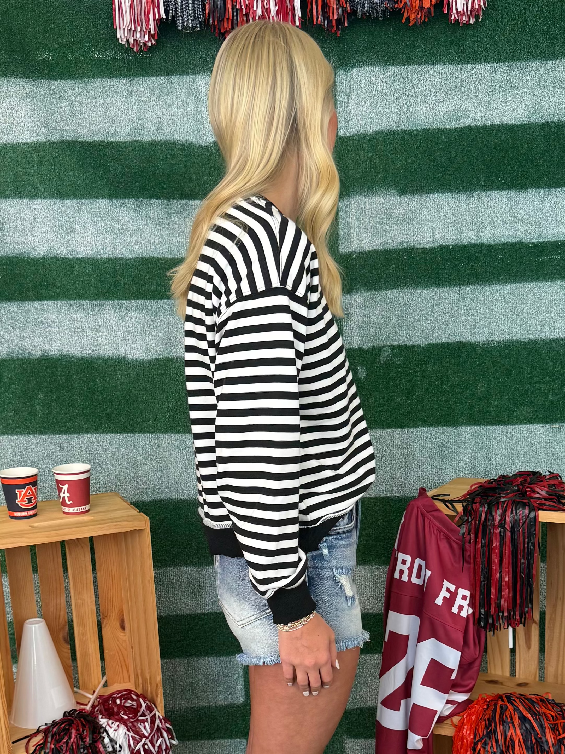 Weekend Darling Black Mix Stripe Solid Trim Top-Shop-Womens-Boutique-Clothing