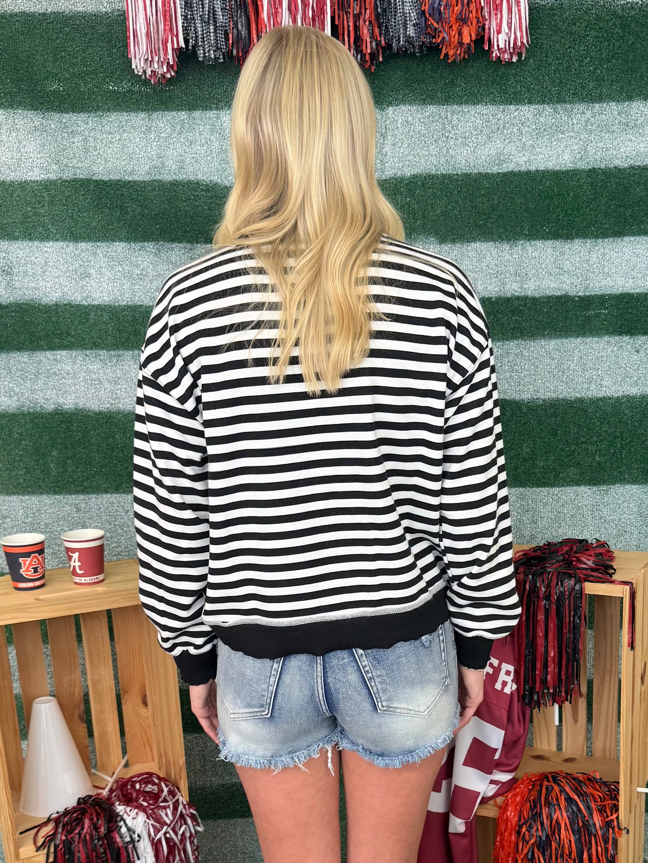 Weekend Darling Black Mix Stripe Solid Trim Top-Shop-Womens-Boutique-Clothing