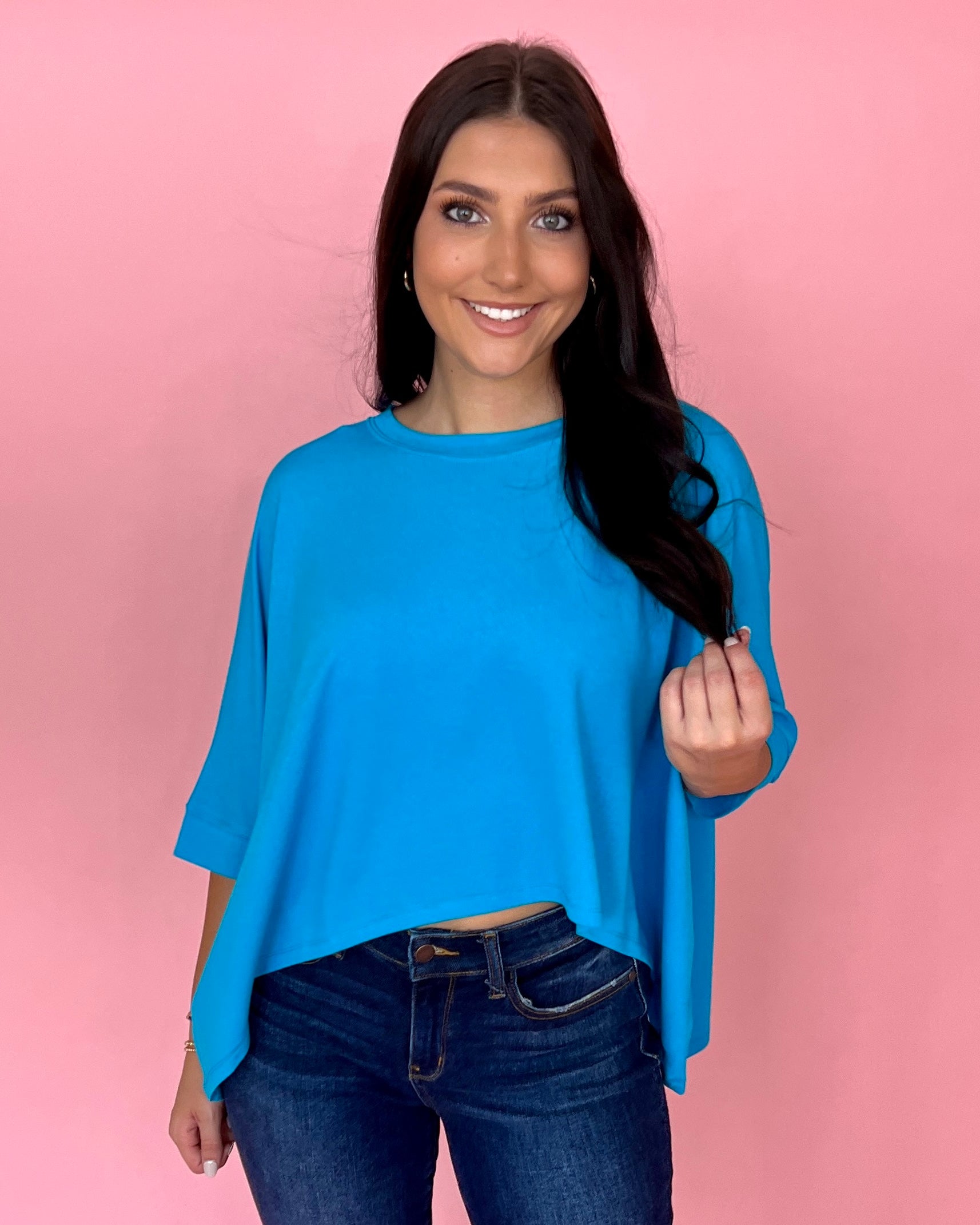 Still Have Time Teal Round Neck SS Knit Top-Shop-Womens-Boutique-Clothing