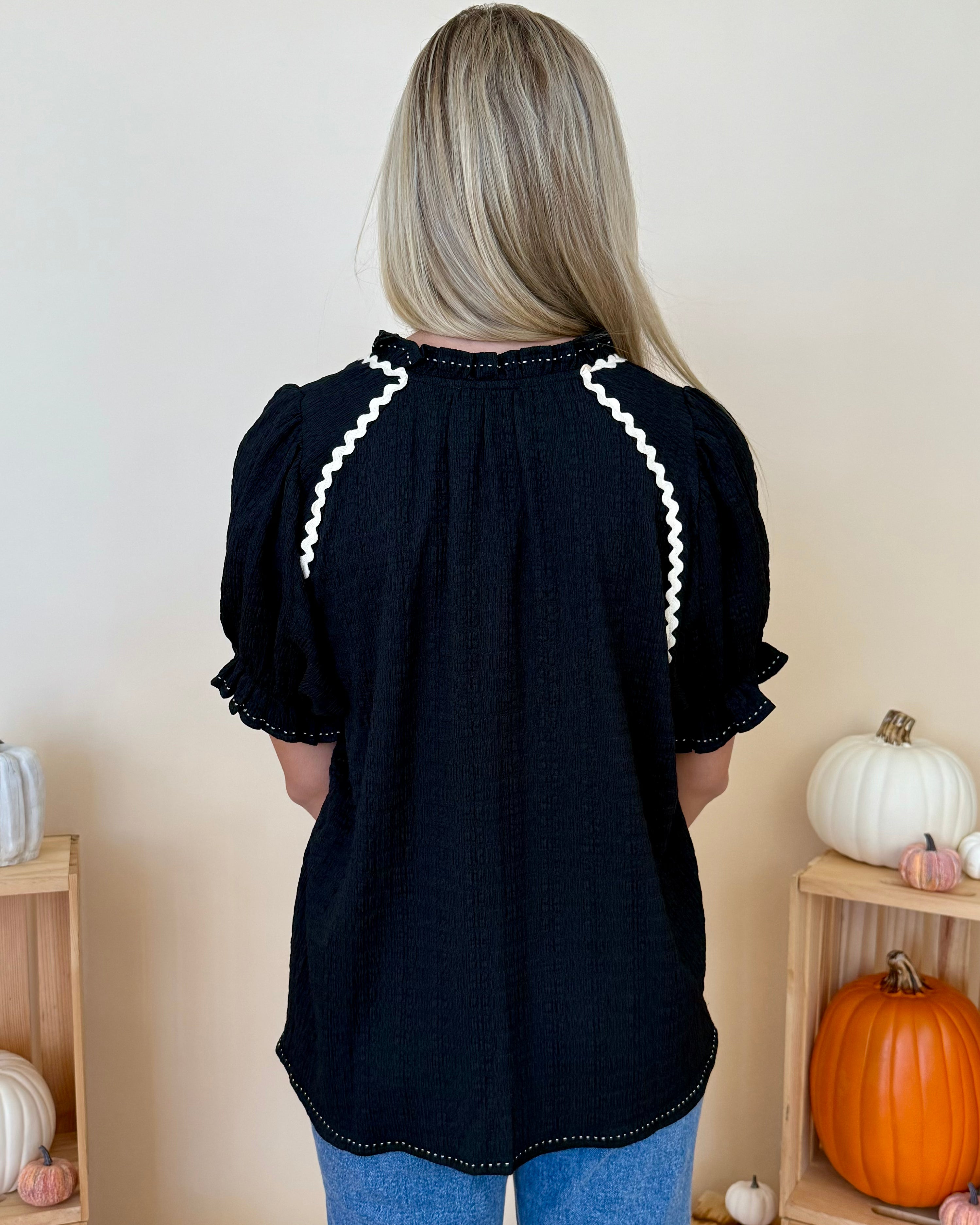 Happy Days Black Ric Rac Top-Shop-Womens-Boutique-Clothing