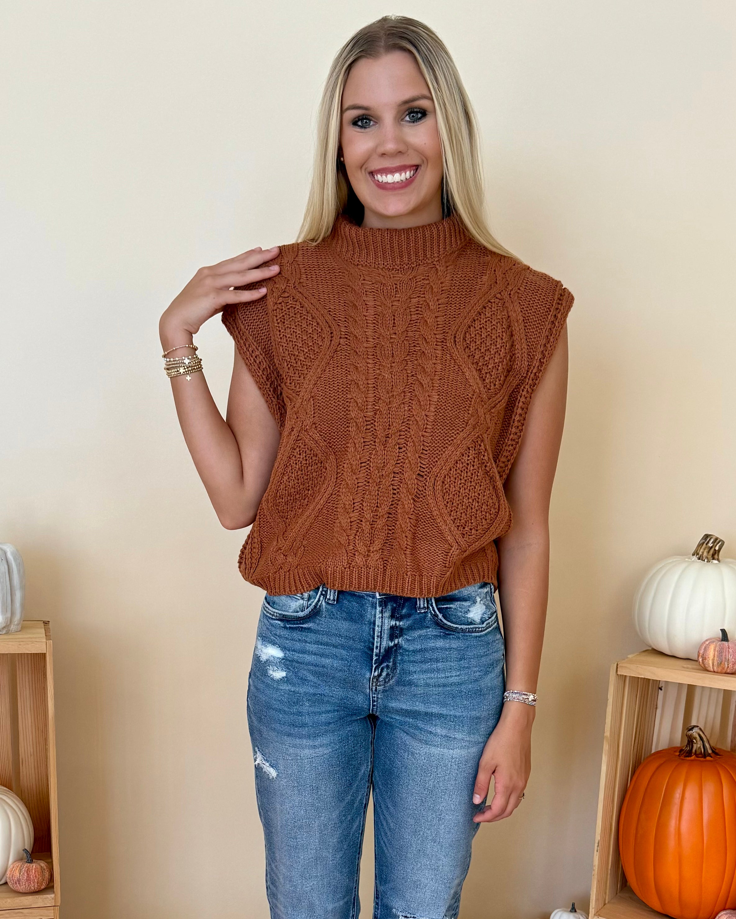 Comfy Glam Caramel Cable Knit Sweater-Shop-Womens-Boutique-Clothing