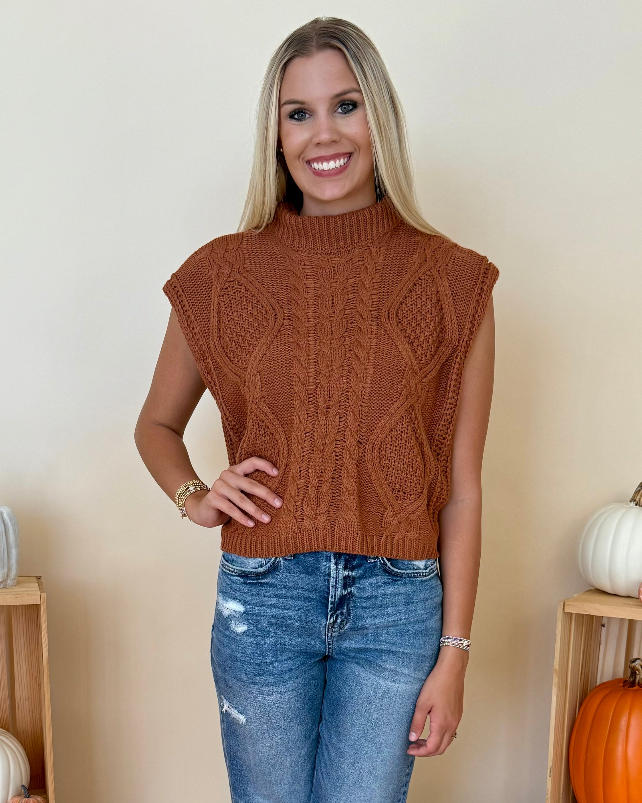 Comfy Glam Caramel Cable Knit Sweater-Shop-Womens-Boutique-Clothing