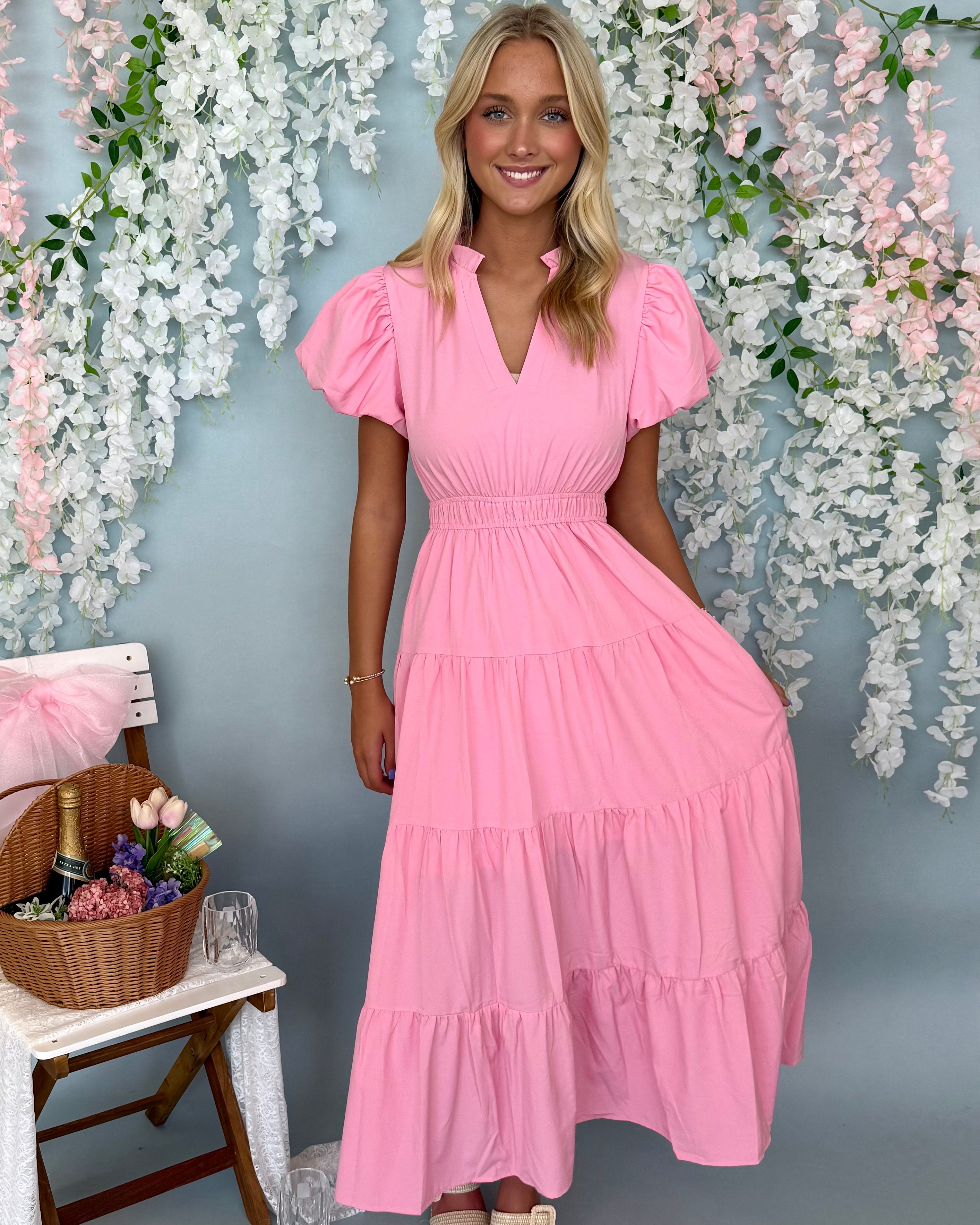 Live Your Life Pale Pink Tiered Midi Dress-Shop-Womens-Boutique-Clothing