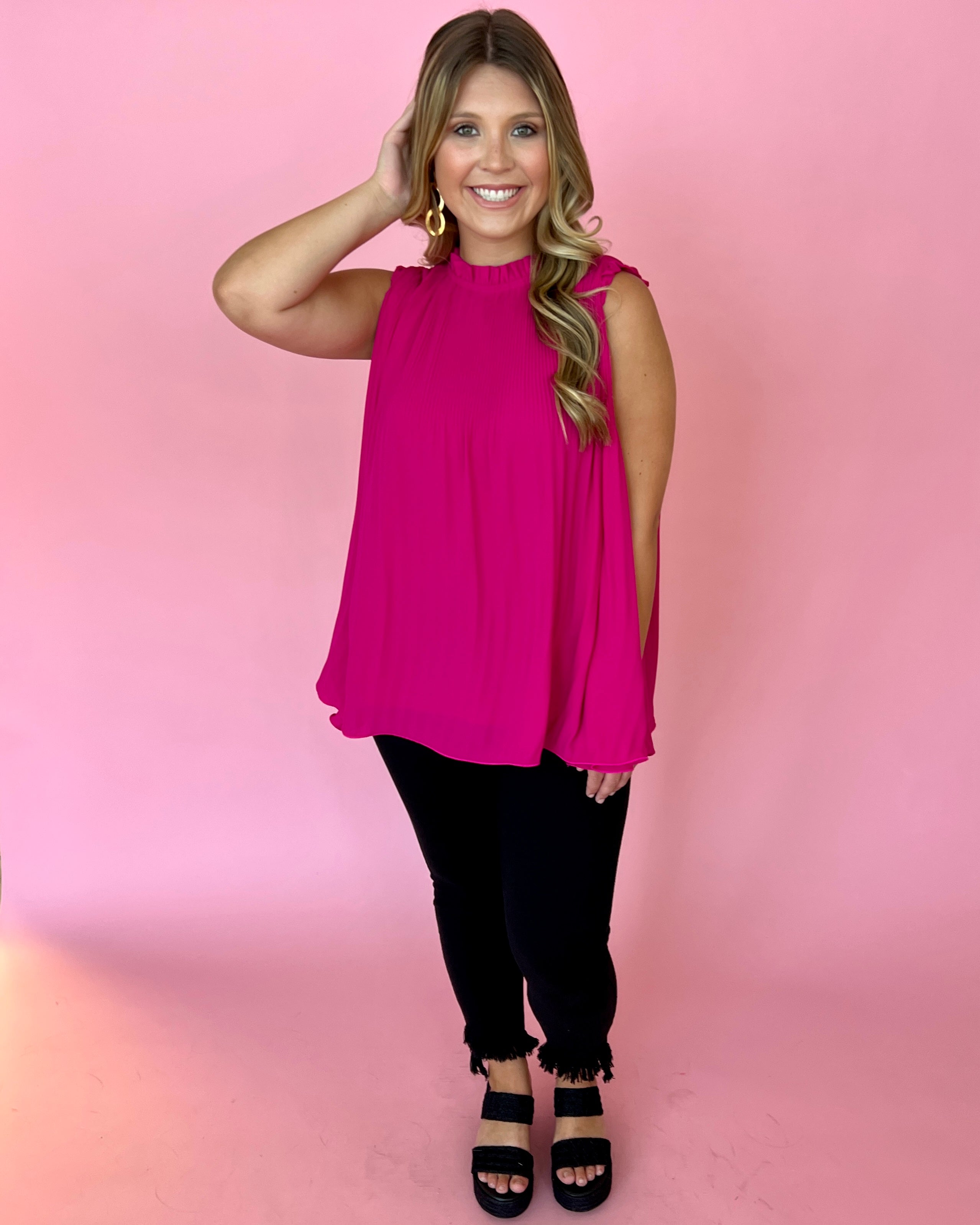 A Fair Deal Magenta High Neck Pleated Top-Shop-Womens-Boutique-Clothing