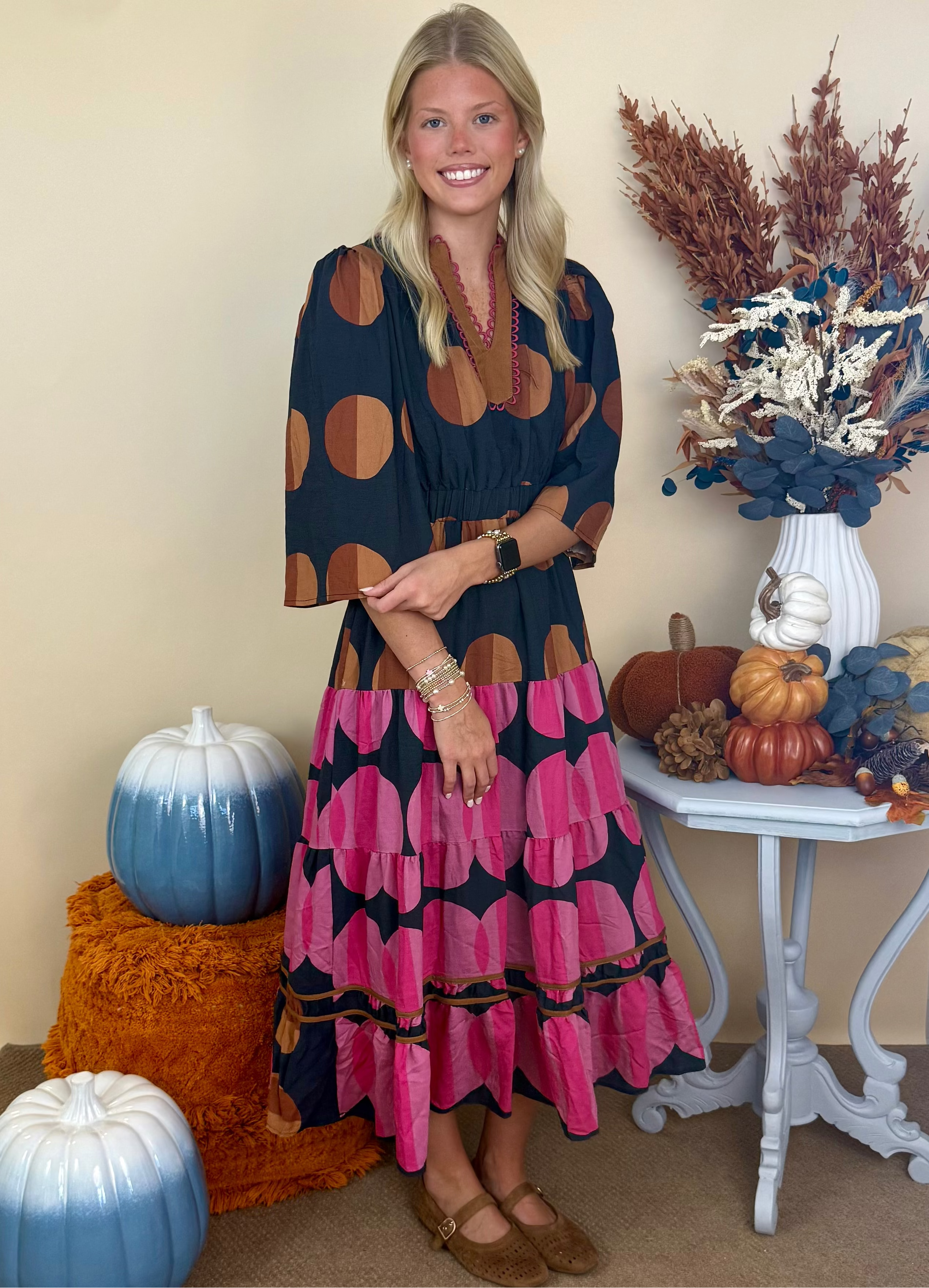 Playful Charm Black Mix Polka Dot Tiered Midi Dress-Shop-Womens-Boutique-Clothing