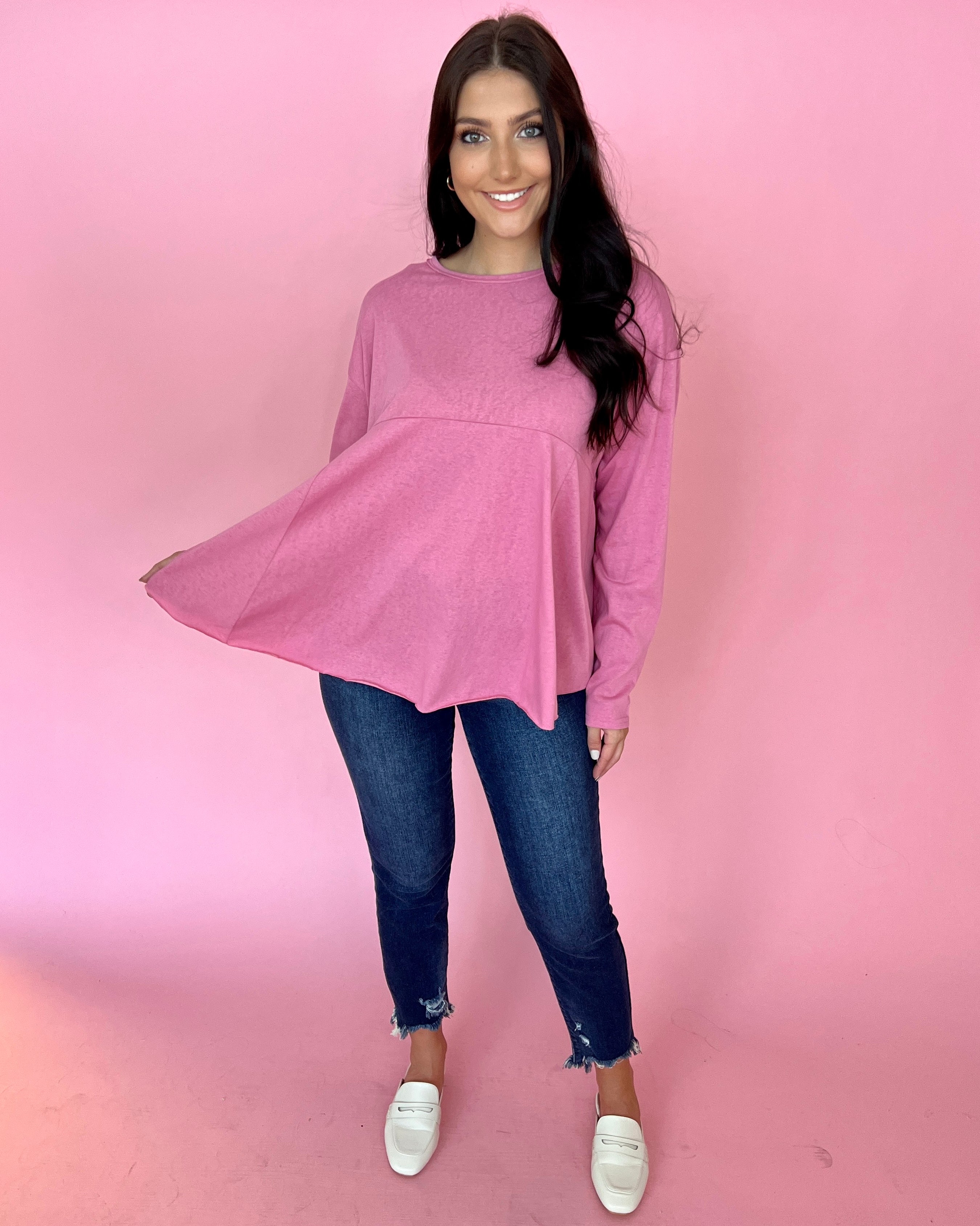 Charming Rose Pink Jersey Flare Hem Top-Shop-Womens-Boutique-Clothing