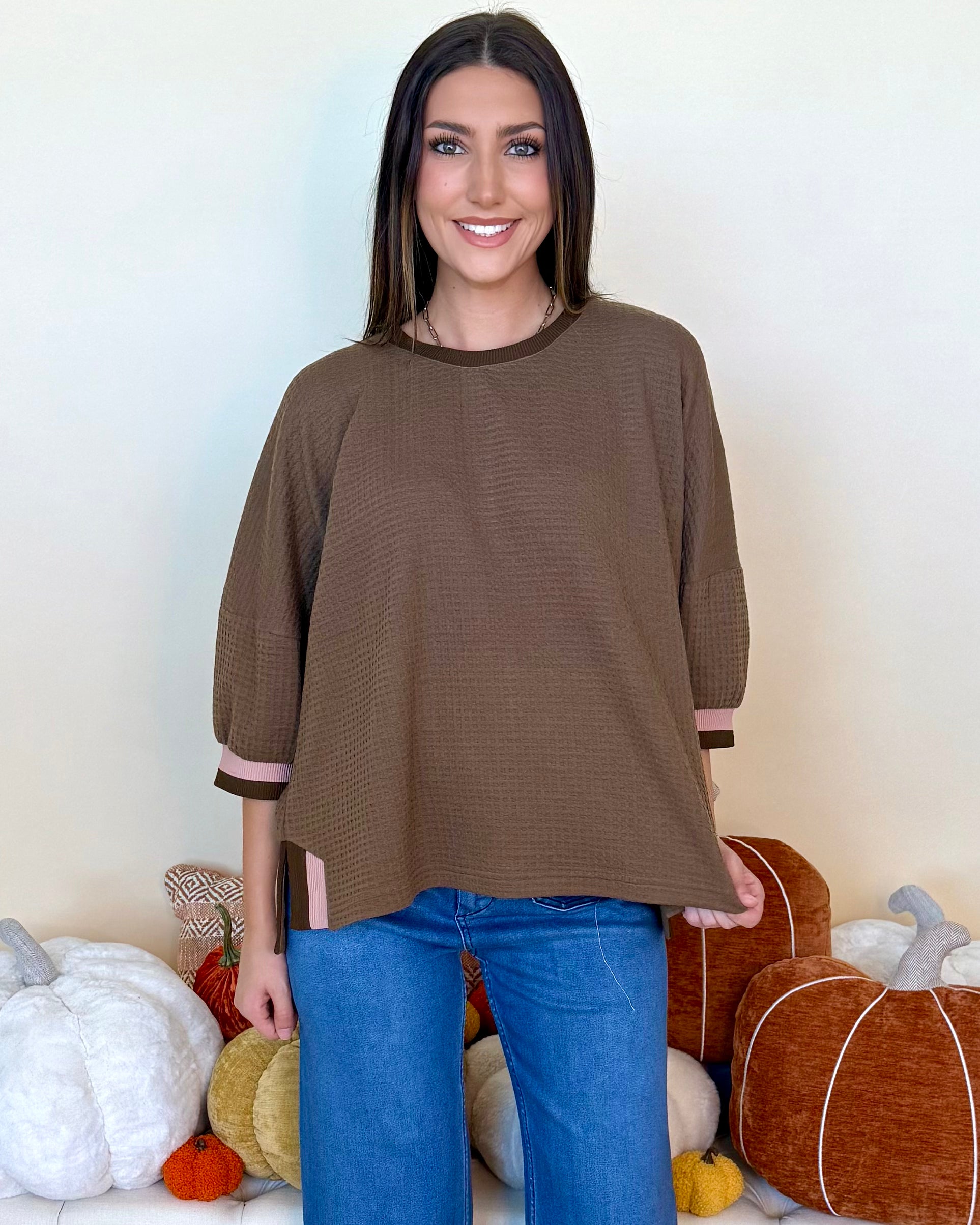 Easy To Style Coffee Waffle Knit Top-Shop-Womens-Boutique-Clothing