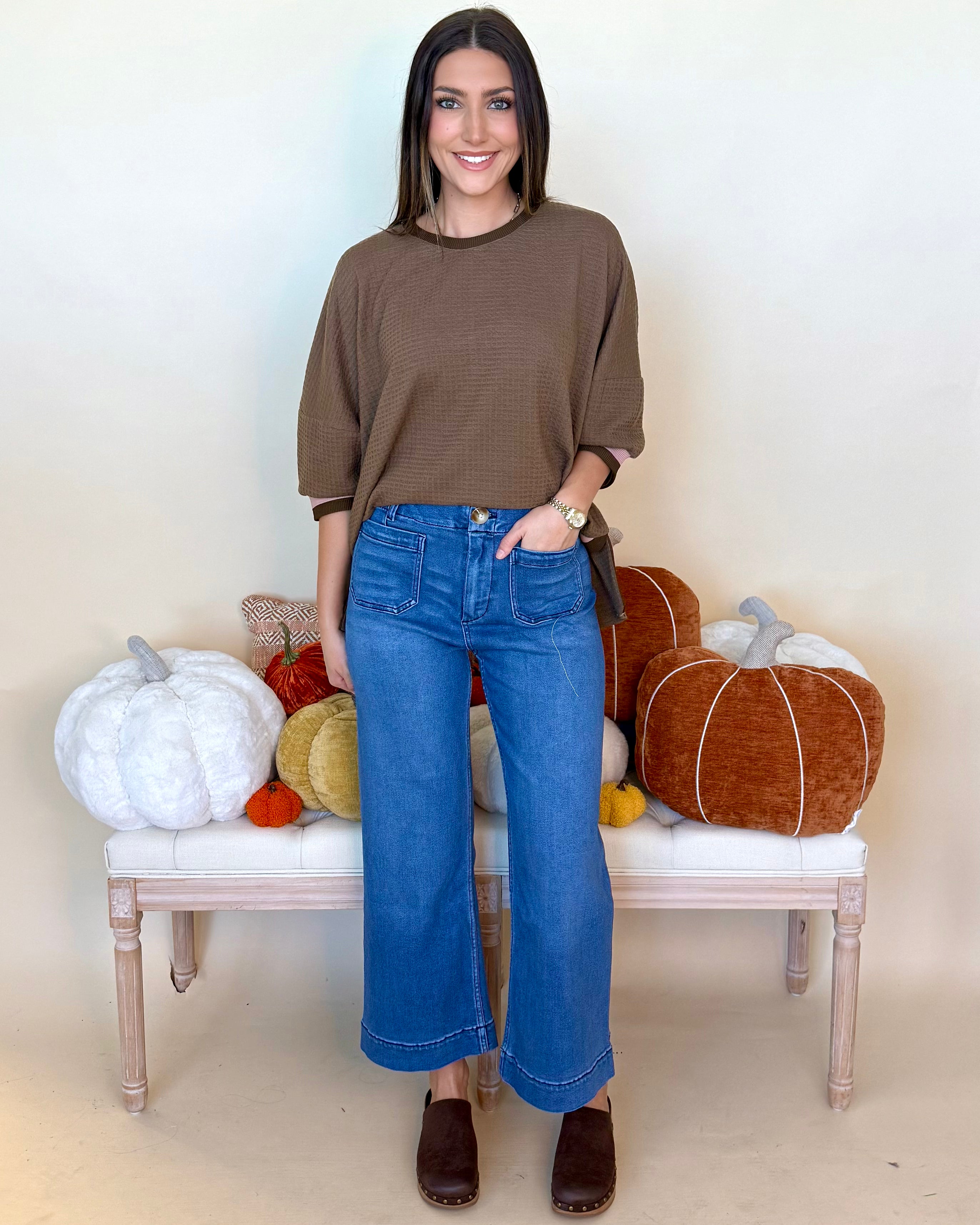 Easy To Style Coffee Waffle Knit Top-Shop-Womens-Boutique-Clothing