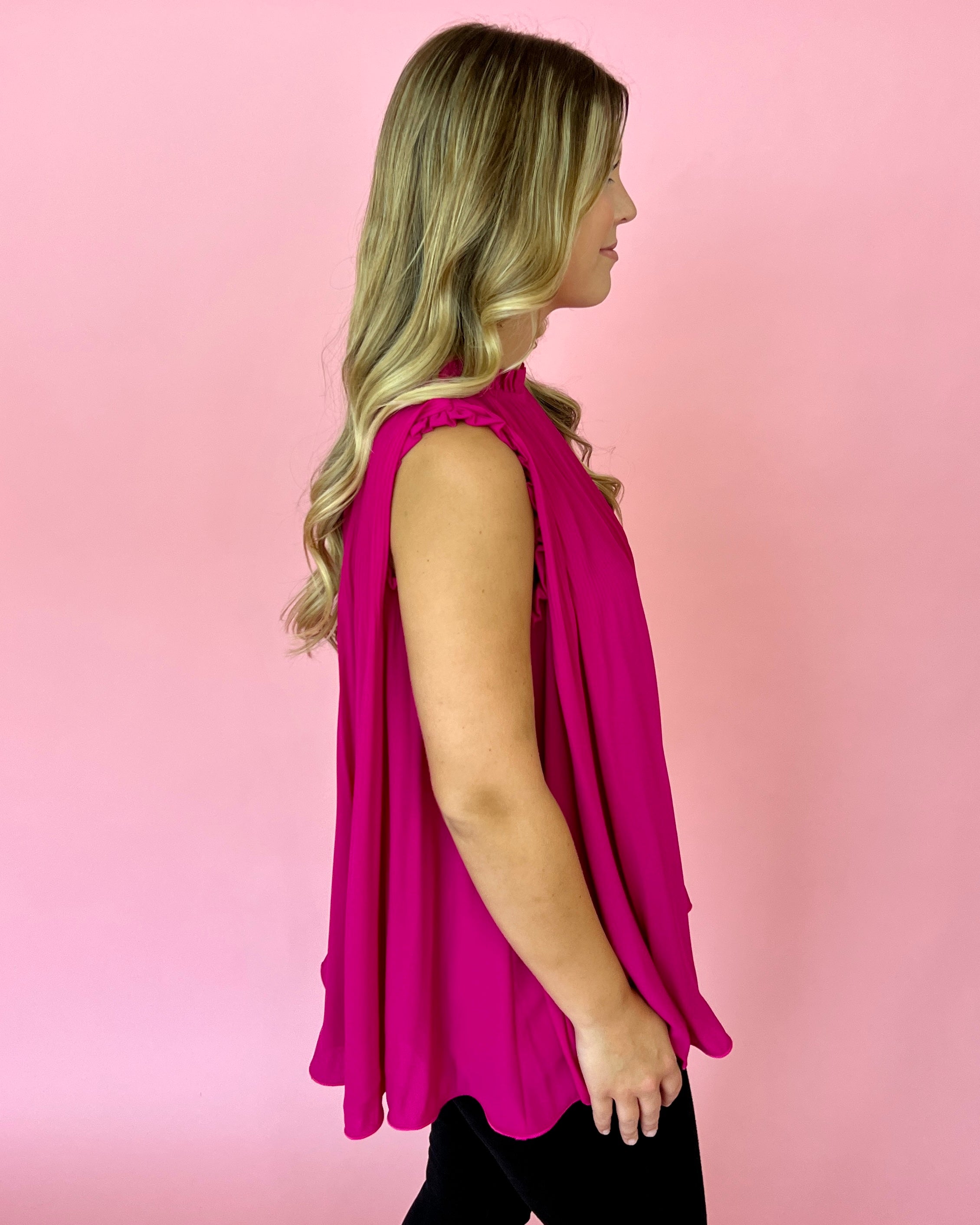 A Fair Deal Magenta High Neck Pleated Top-Shop-Womens-Boutique-Clothing