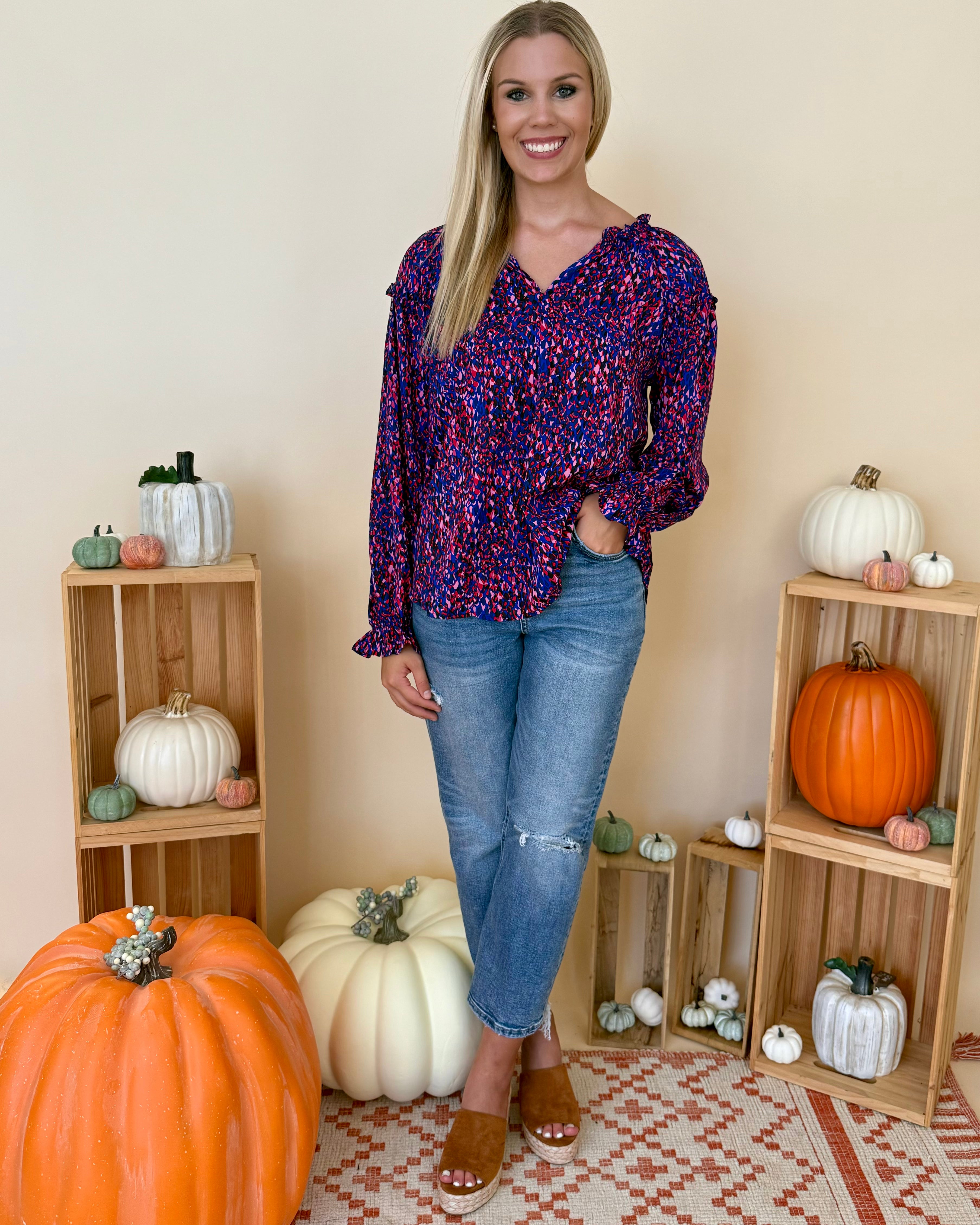 Already Love French Blue Abstract Top-Shop-Womens-Boutique-Clothing