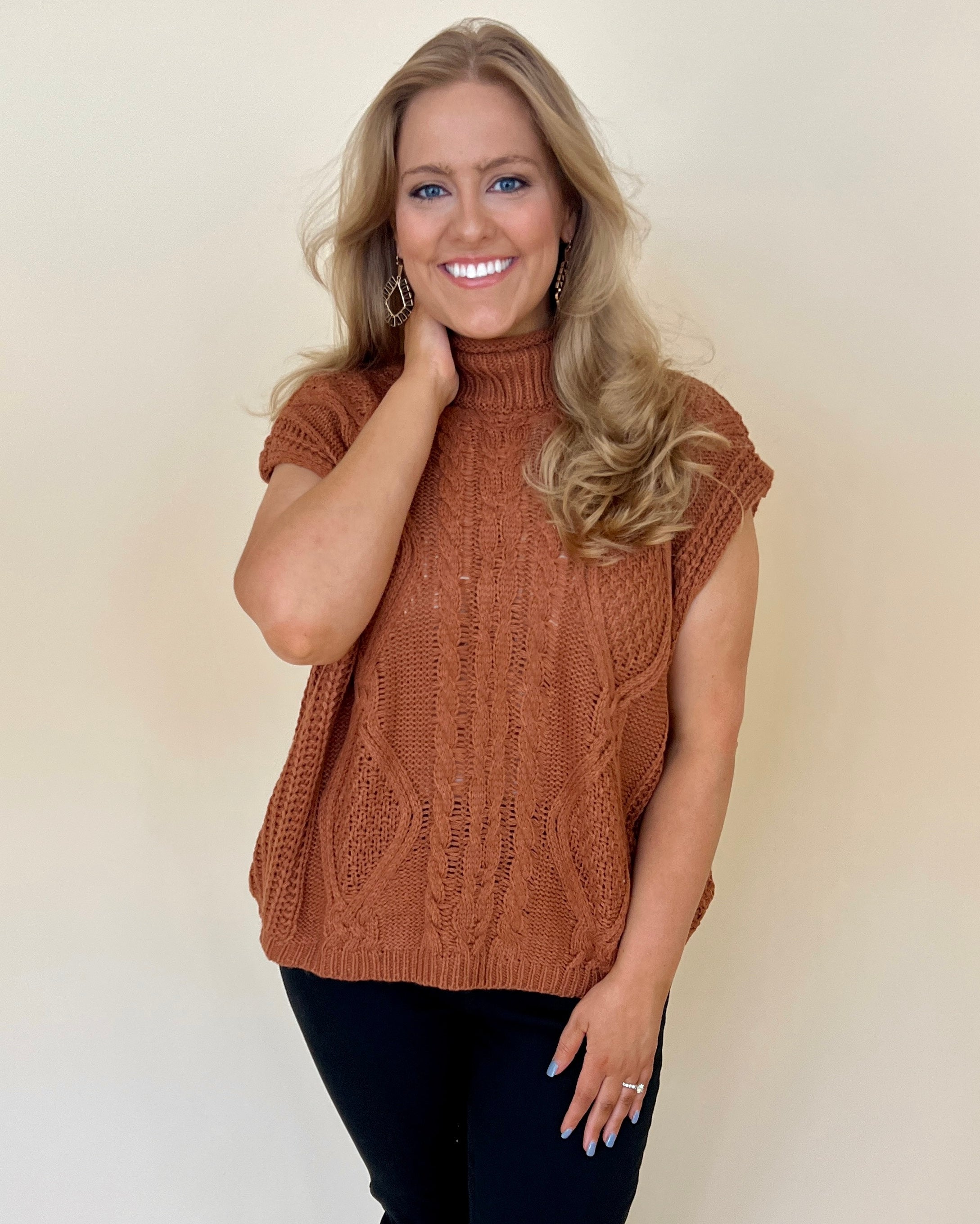 Effortless Caramel Plus Cable Knit Sweater-Shop-Womens-Boutique-Clothing