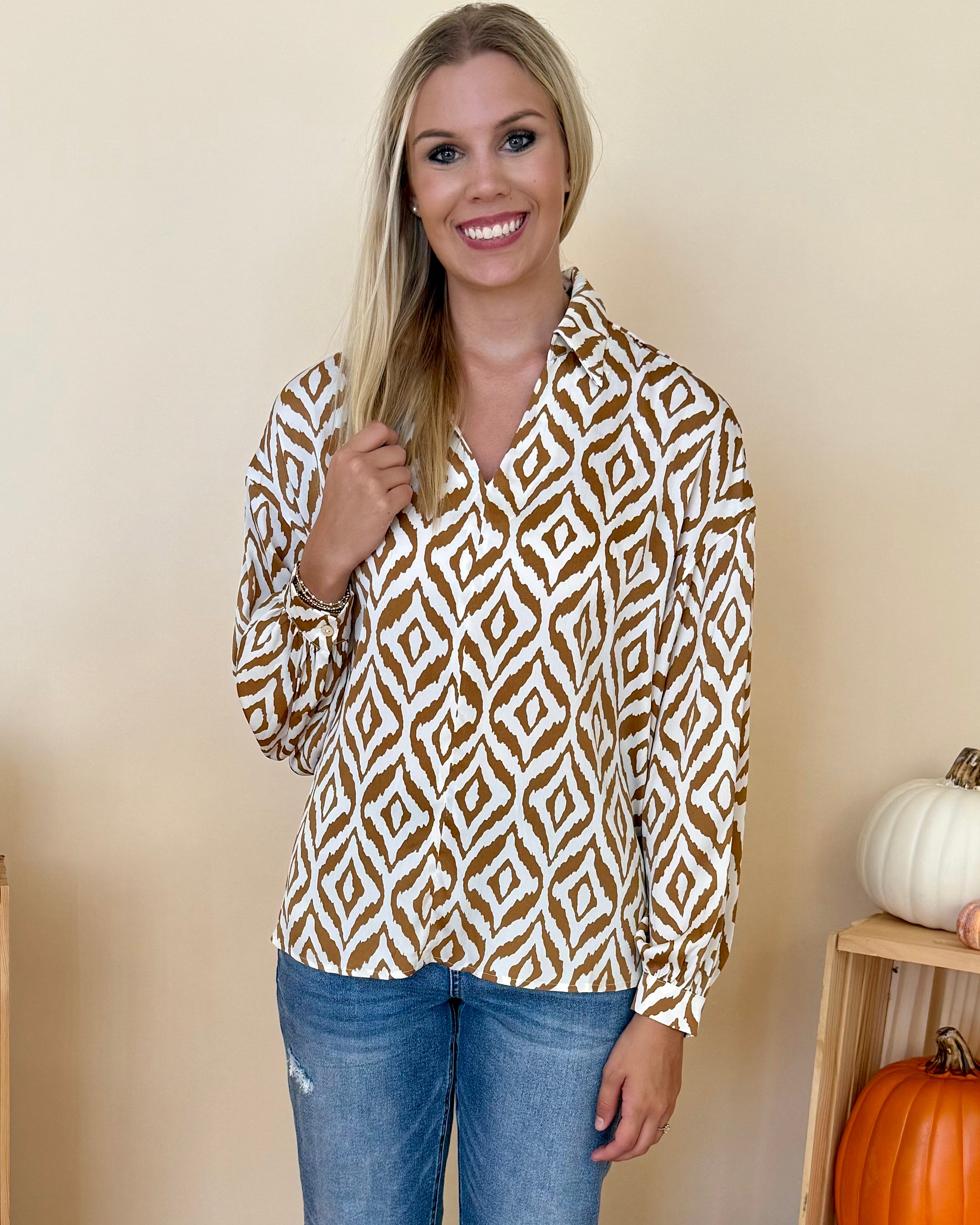 Power Move Taupe Geometric Top-Shop-Womens-Boutique-Clothing