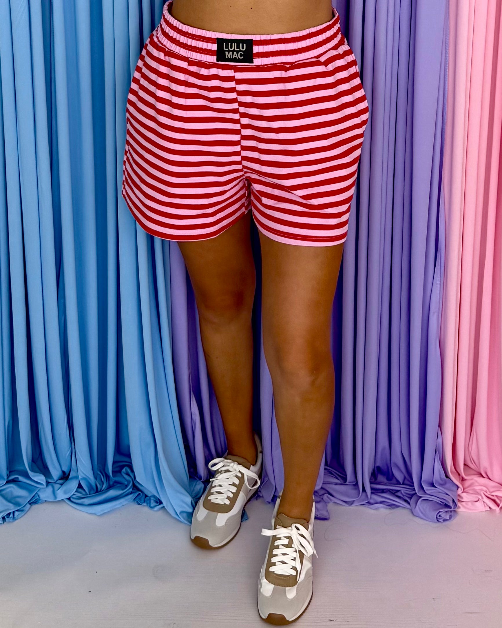 LULU MAC Red Pink Stripe Short-Shop-Womens-Boutique-Clothing