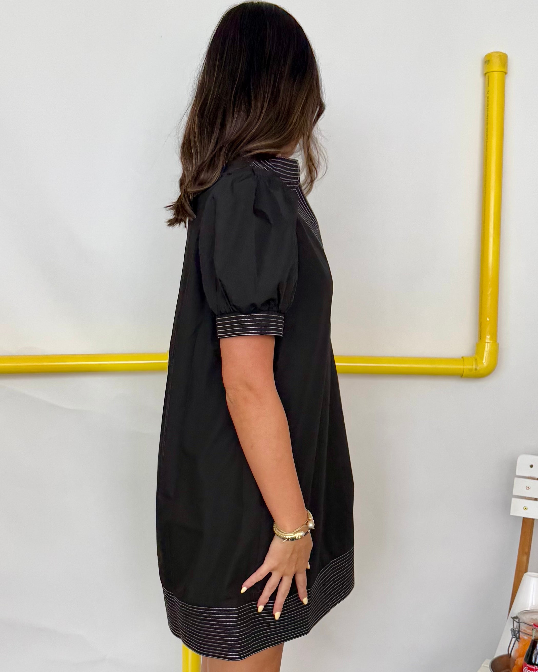 Must Be Love Black Contrast Stitch Dress-Shop-Womens-Boutique-Clothing