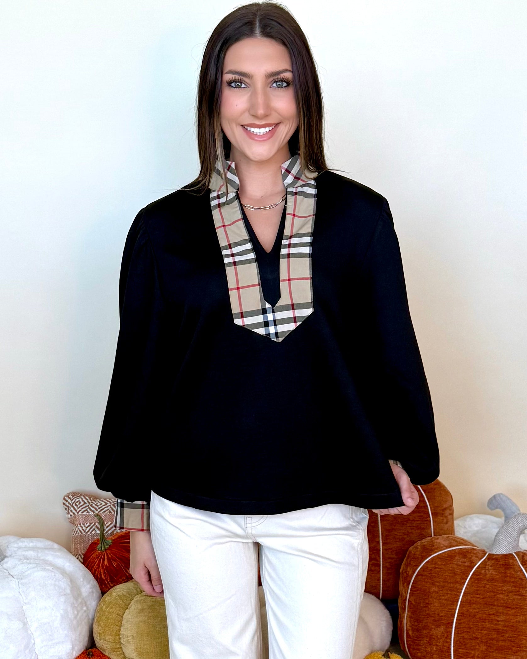 For The Best Black Plaid Contrast Top-Shop-Womens-Boutique-Clothing