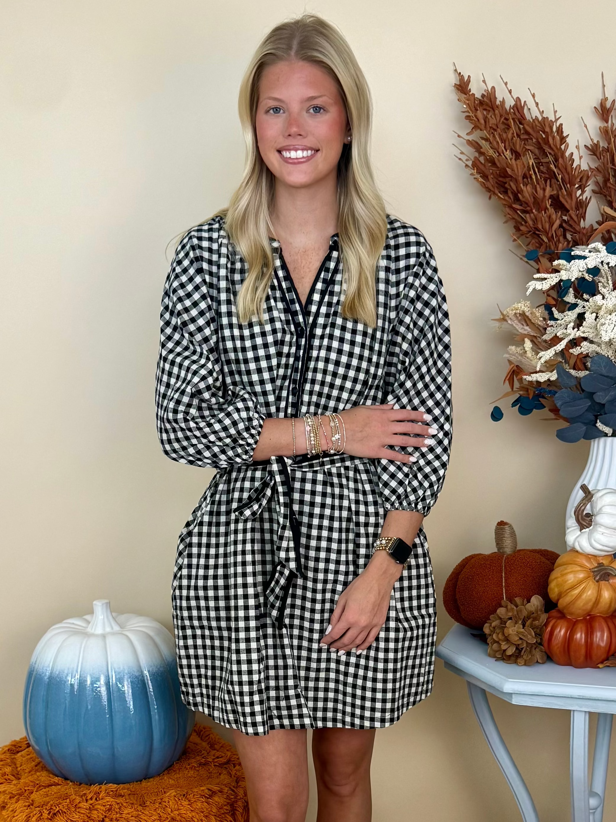 Off Duty Chic Black Plaid Belt Dress-Shop-Womens-Boutique-Clothing